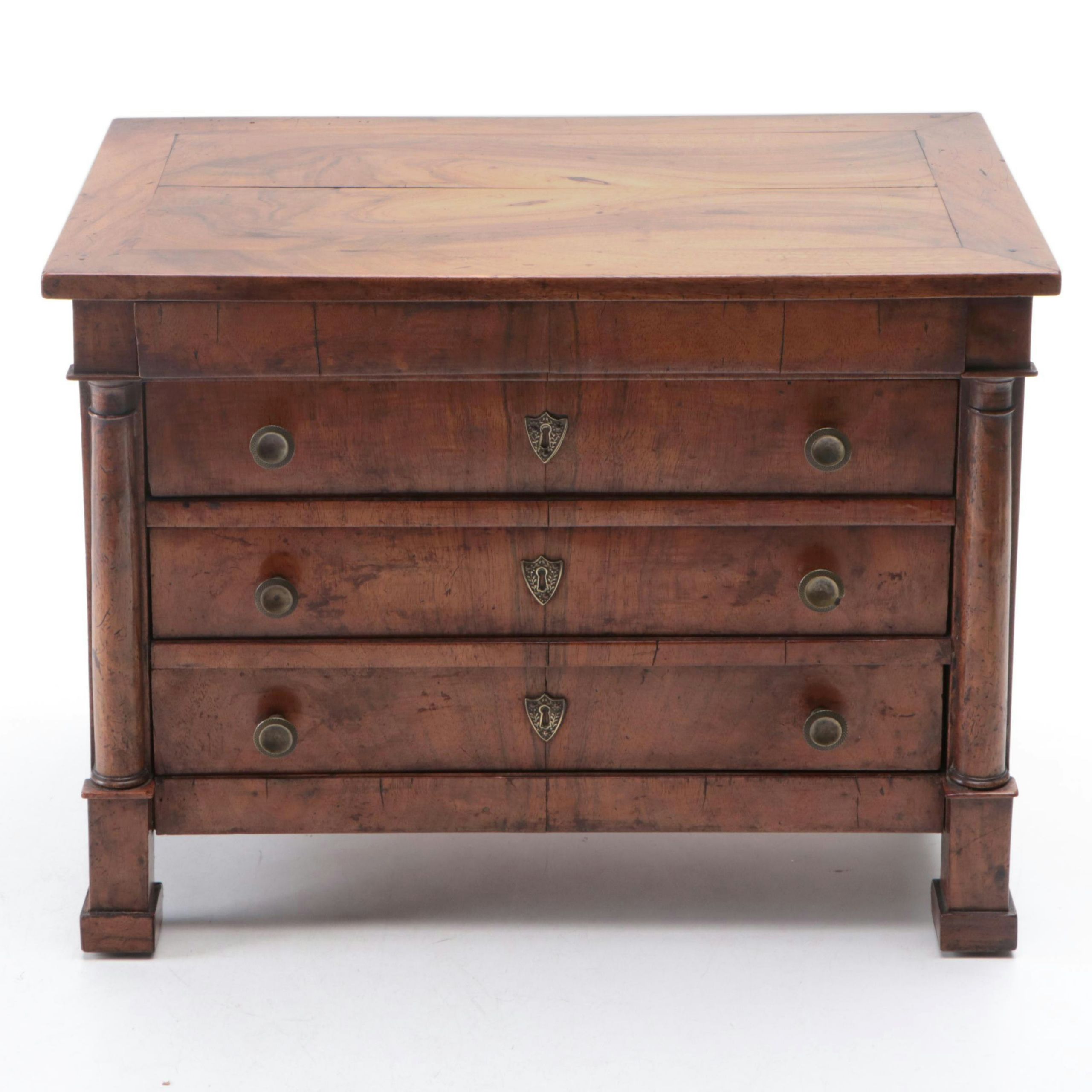 Miniature Biedermeier Flame Walnut Four-Drawer Chest, Early to Mid-19th C.