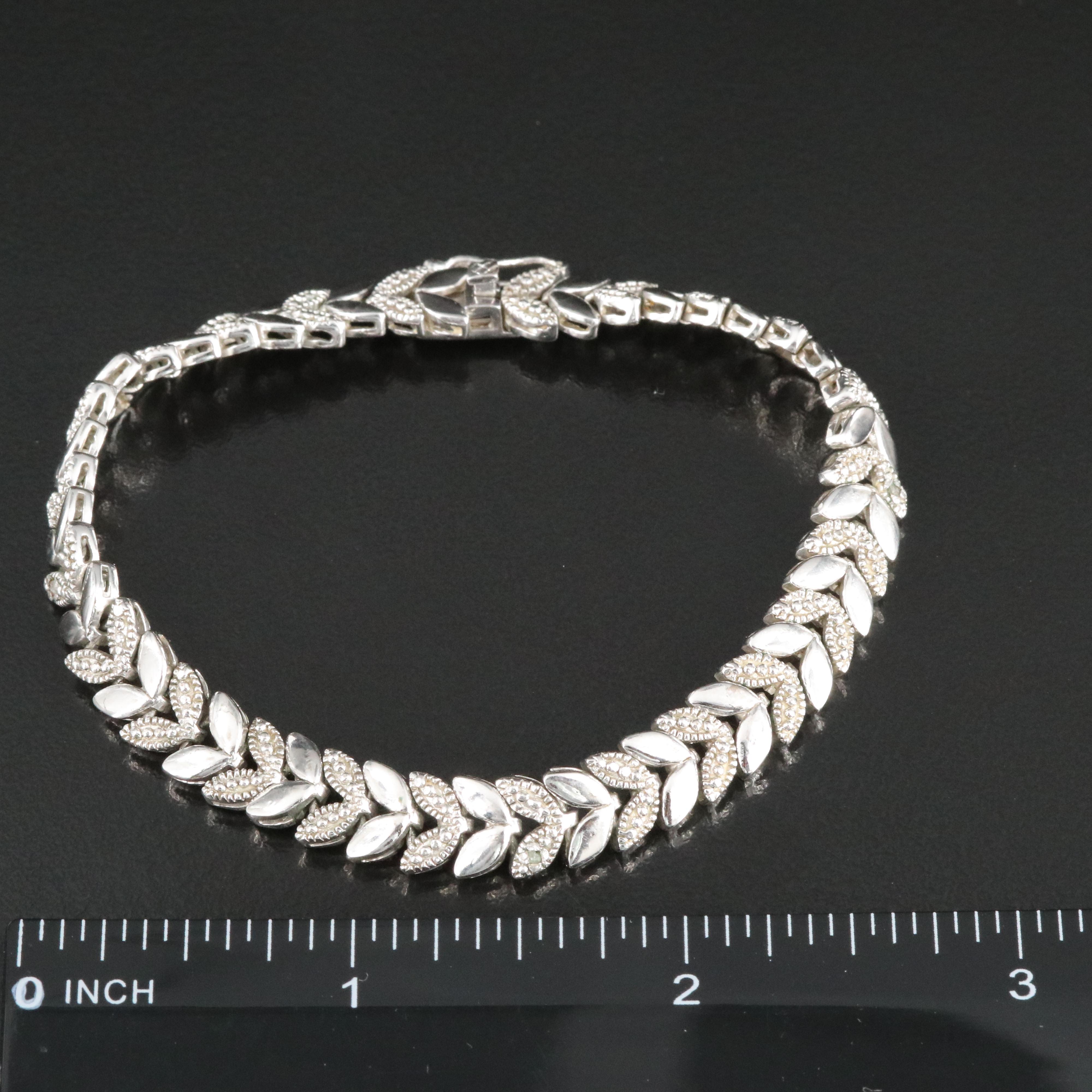 Sterling Foliate Link Bracelet with Diamond Accents