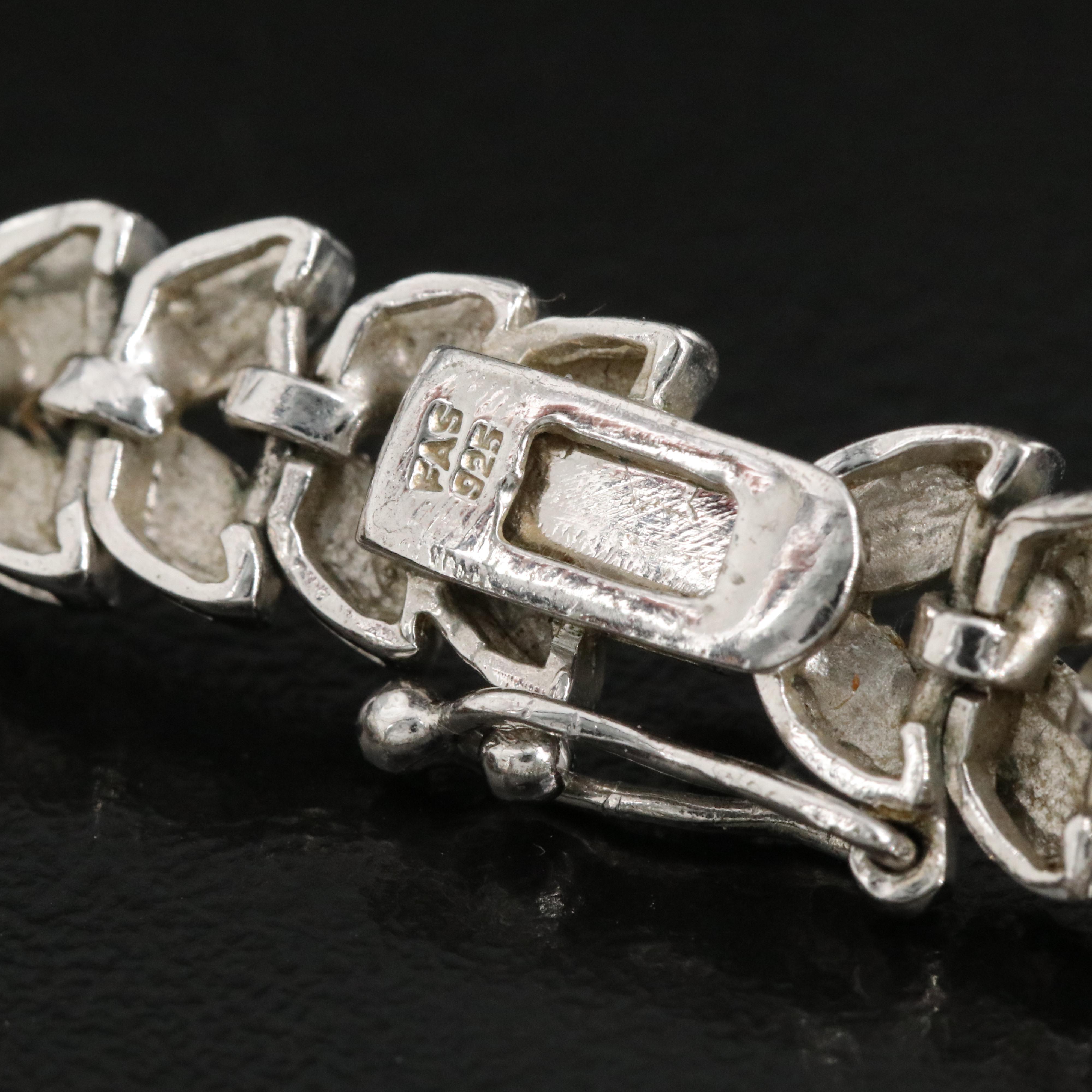 Sterling Foliate Link Bracelet with Diamond Accents