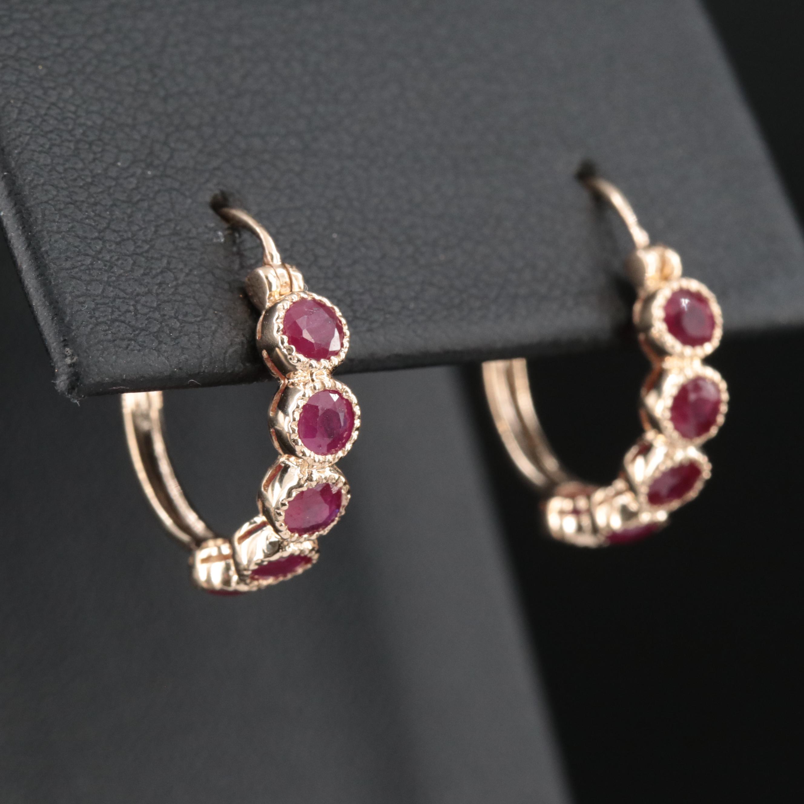 14K Ruby Hoop Earrings
