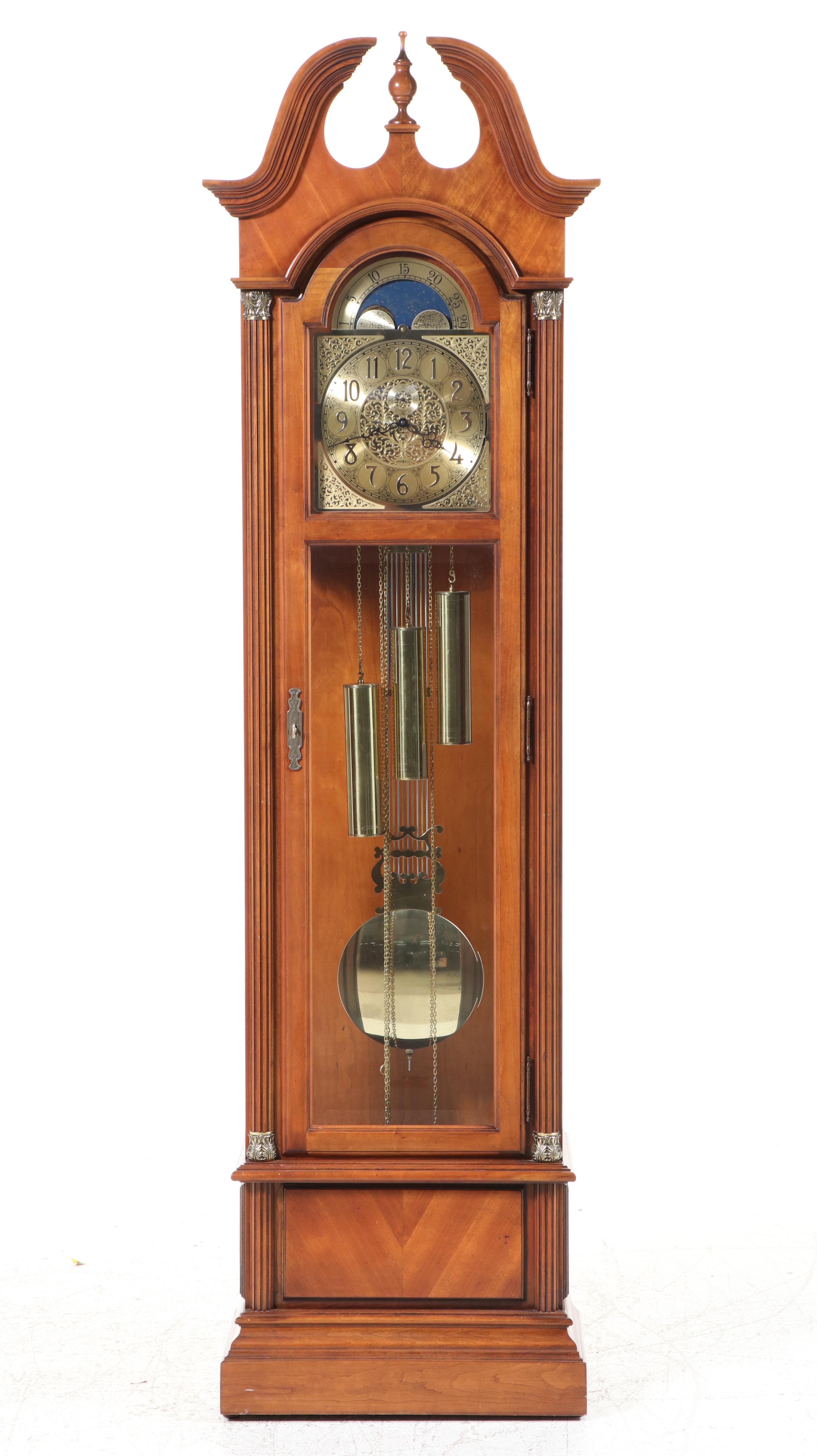 Howard Miller Bookmatched Veneer Wood Pendulum Grandfather Clock