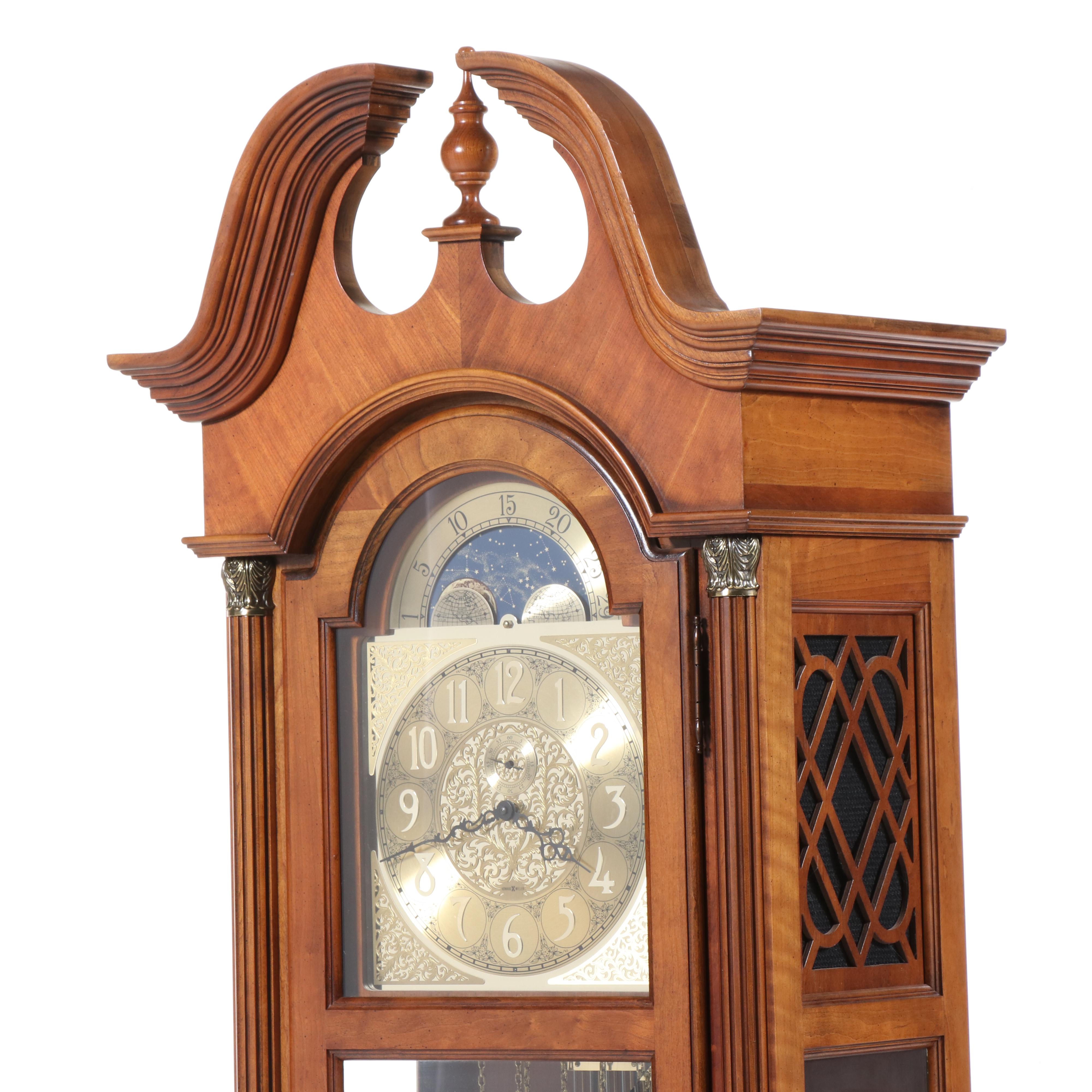 Howard Miller Bookmatched Veneer Wood Pendulum Grandfather Clock