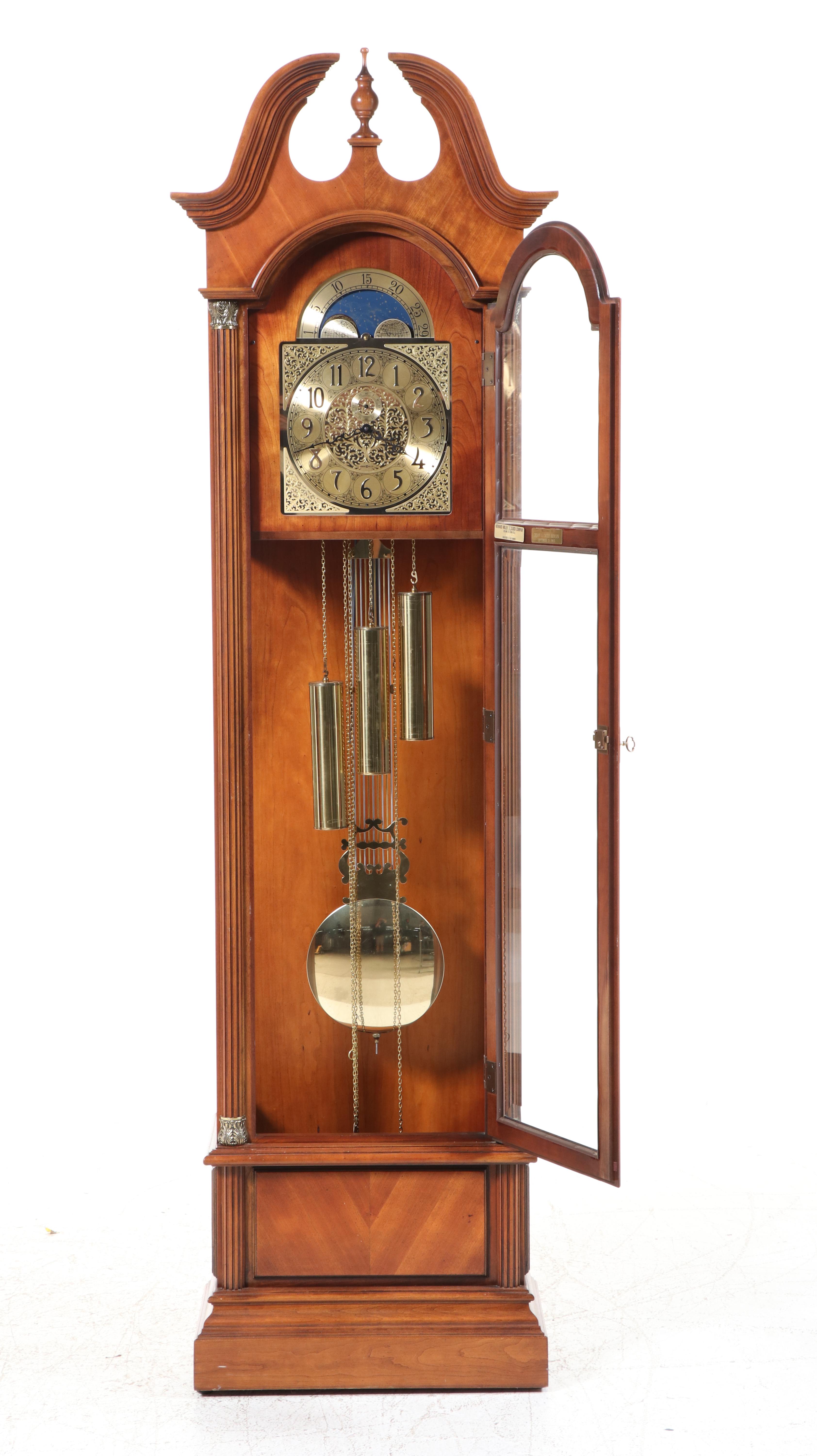 Howard Miller Bookmatched Veneer Wood Pendulum Grandfather Clock