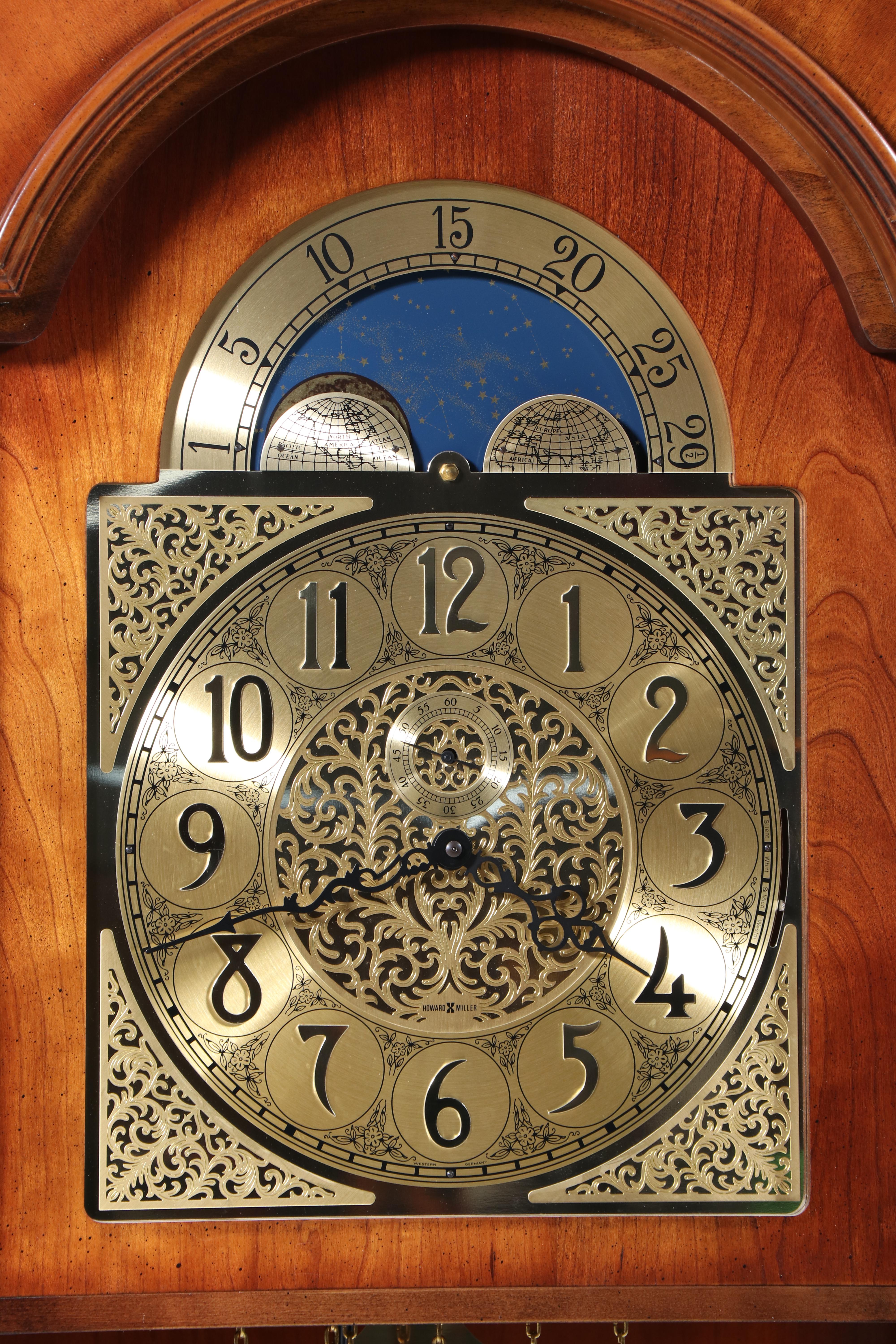 Howard Miller Bookmatched Veneer Wood Pendulum Grandfather Clock