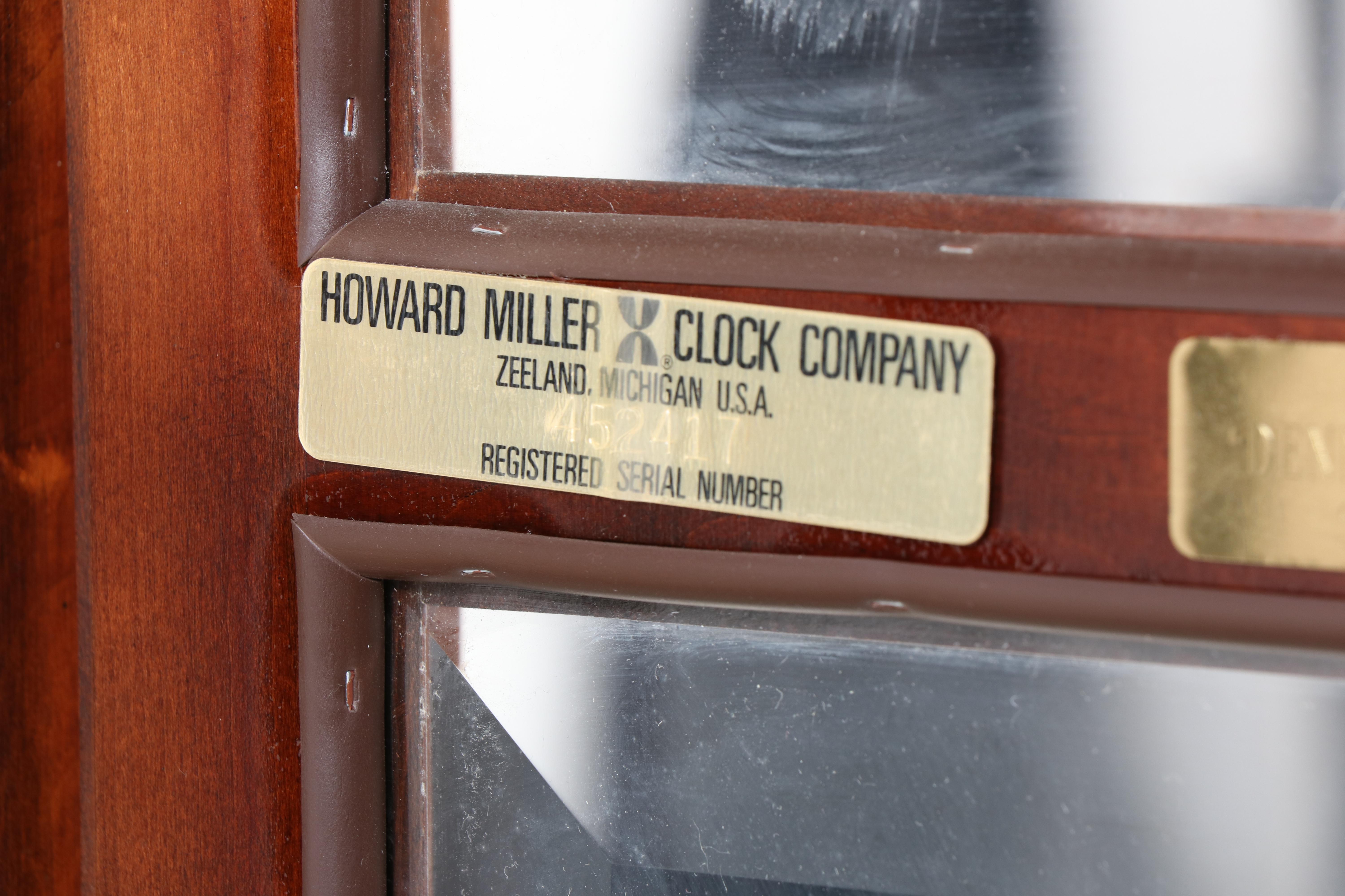 Howard Miller Bookmatched Veneer Wood Pendulum Grandfather Clock