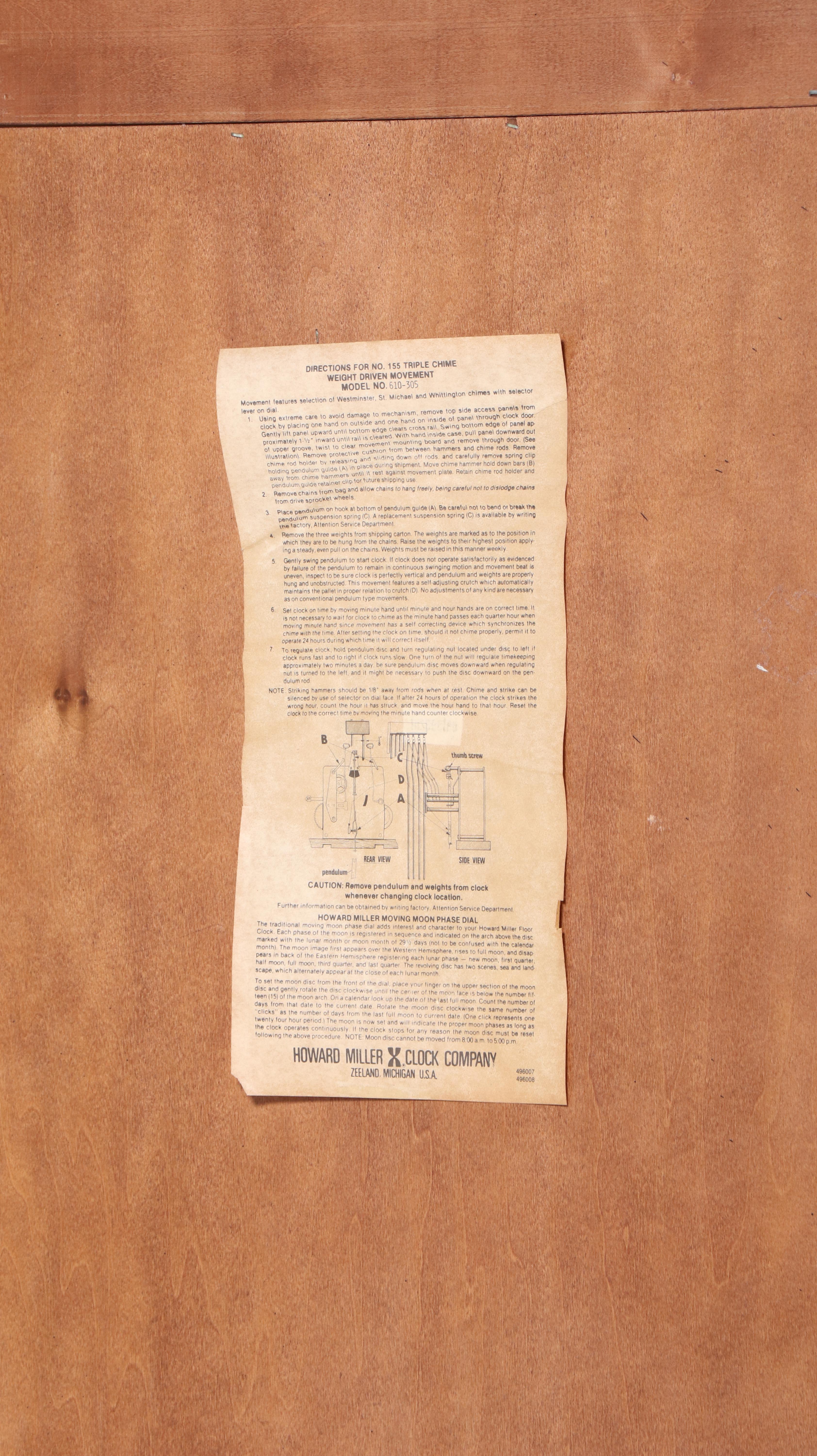 Howard Miller Bookmatched Veneer Wood Pendulum Grandfather Clock