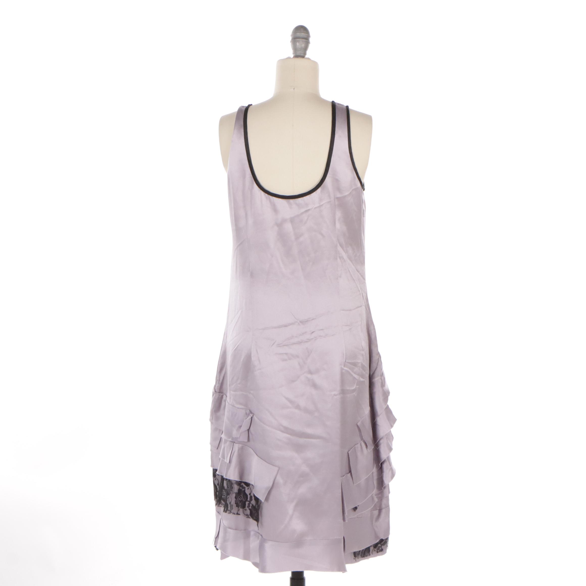 Prada Lavender Silk and Black Lace Tiered Ruffle Sleeveless Dress