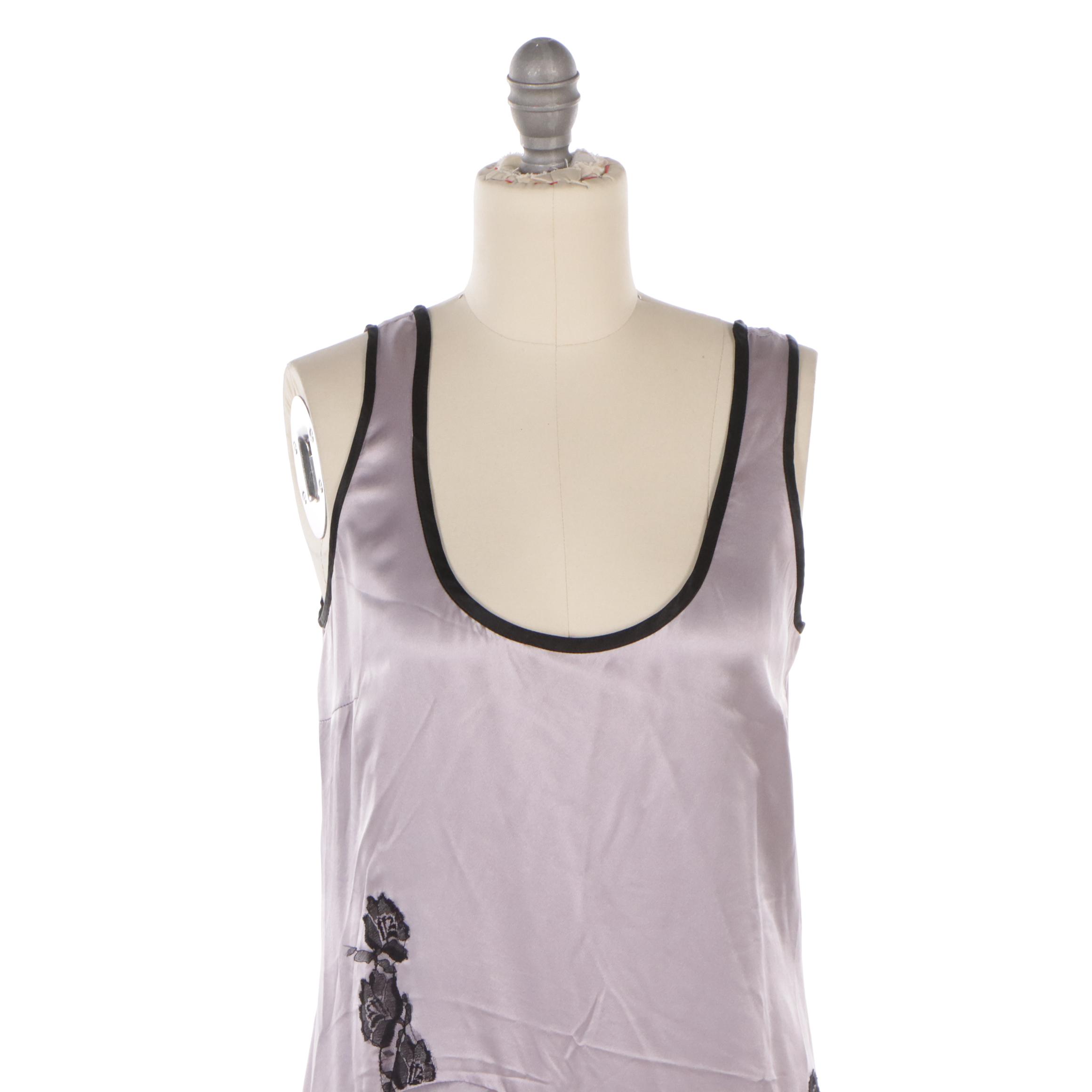 Prada Lavender Silk and Black Lace Tiered Ruffle Sleeveless Dress