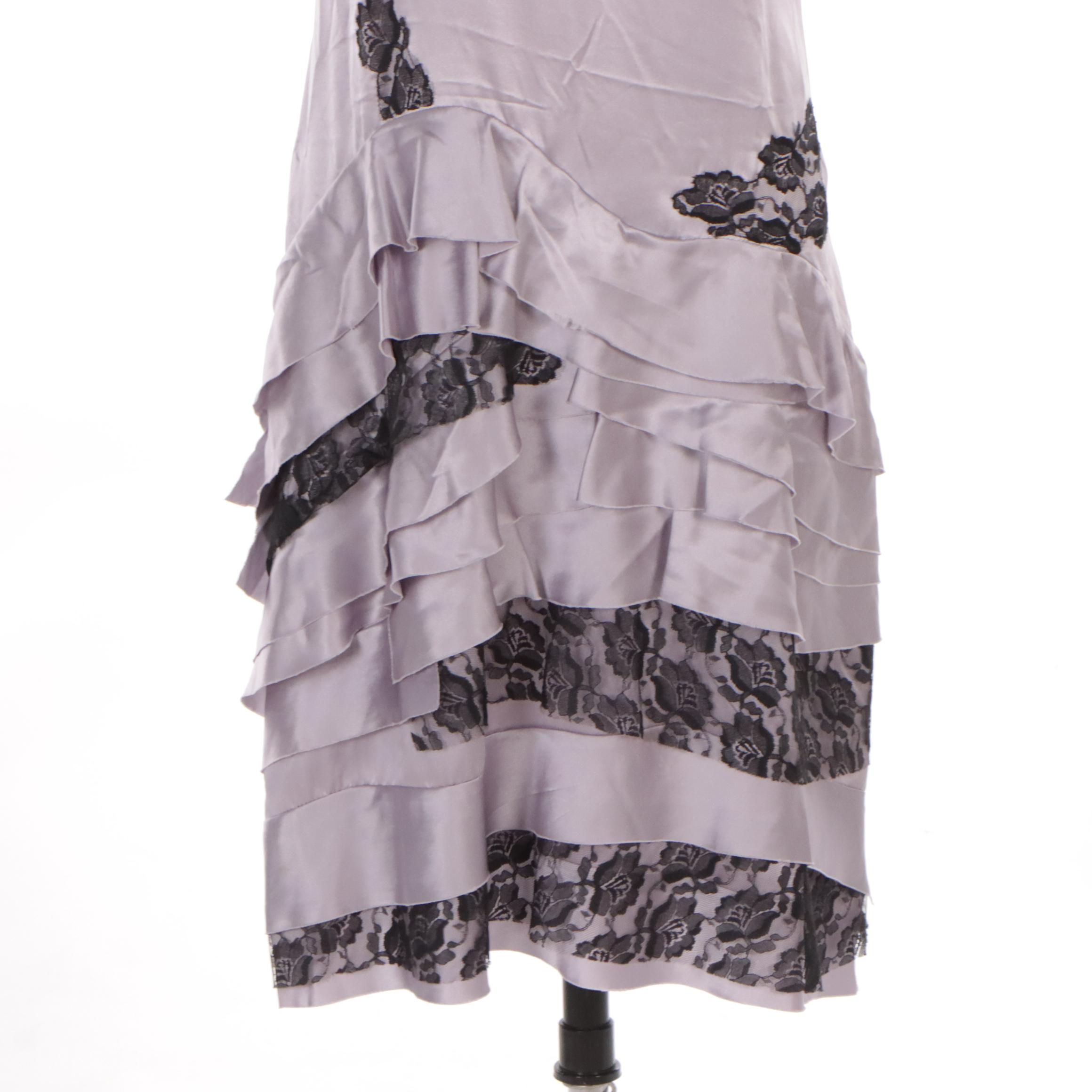 Prada Lavender Silk and Black Lace Tiered Ruffle Sleeveless Dress