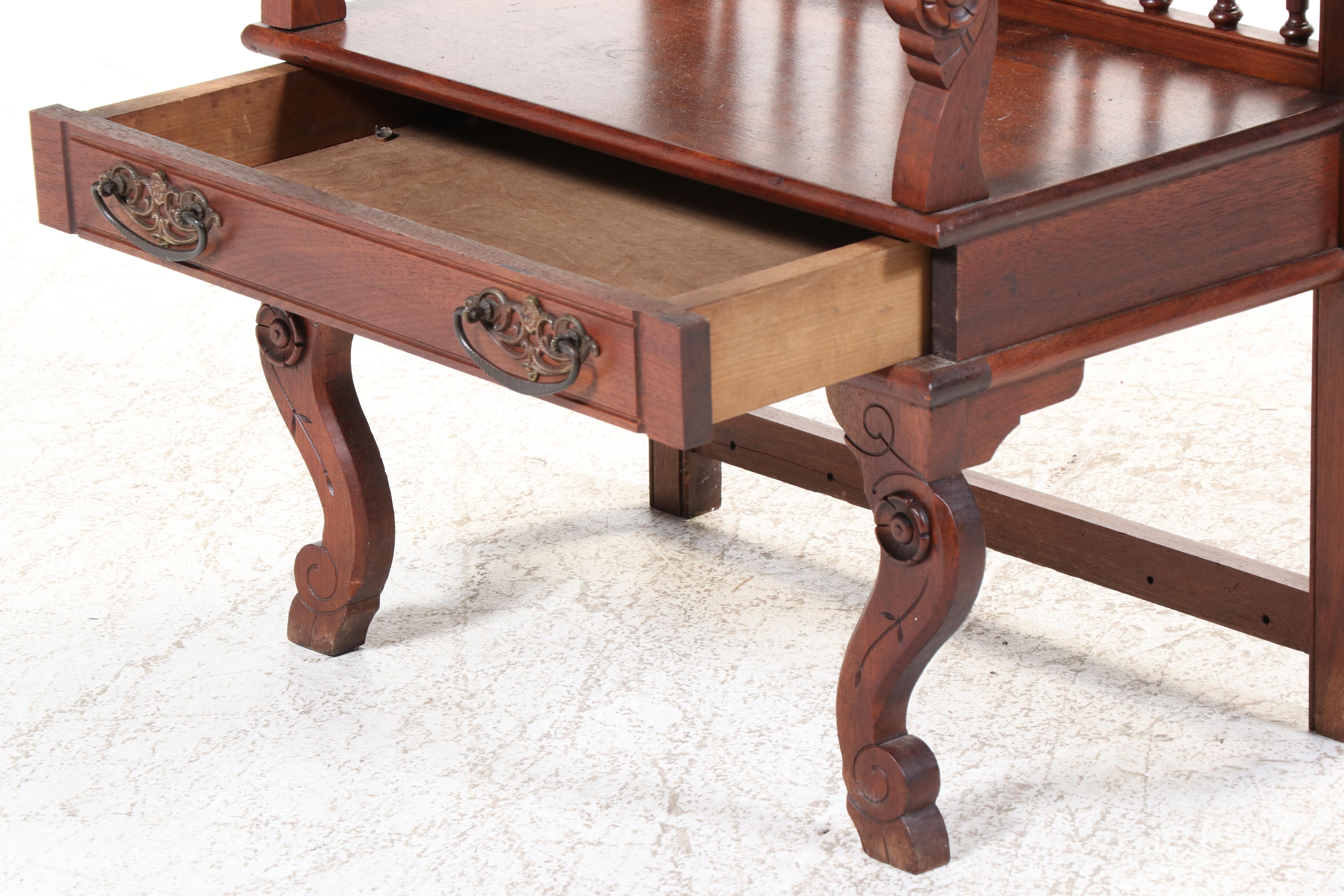 Late Victorian Carved Walnut Hall Tree with Chair, Late 19th/Early 20th Century