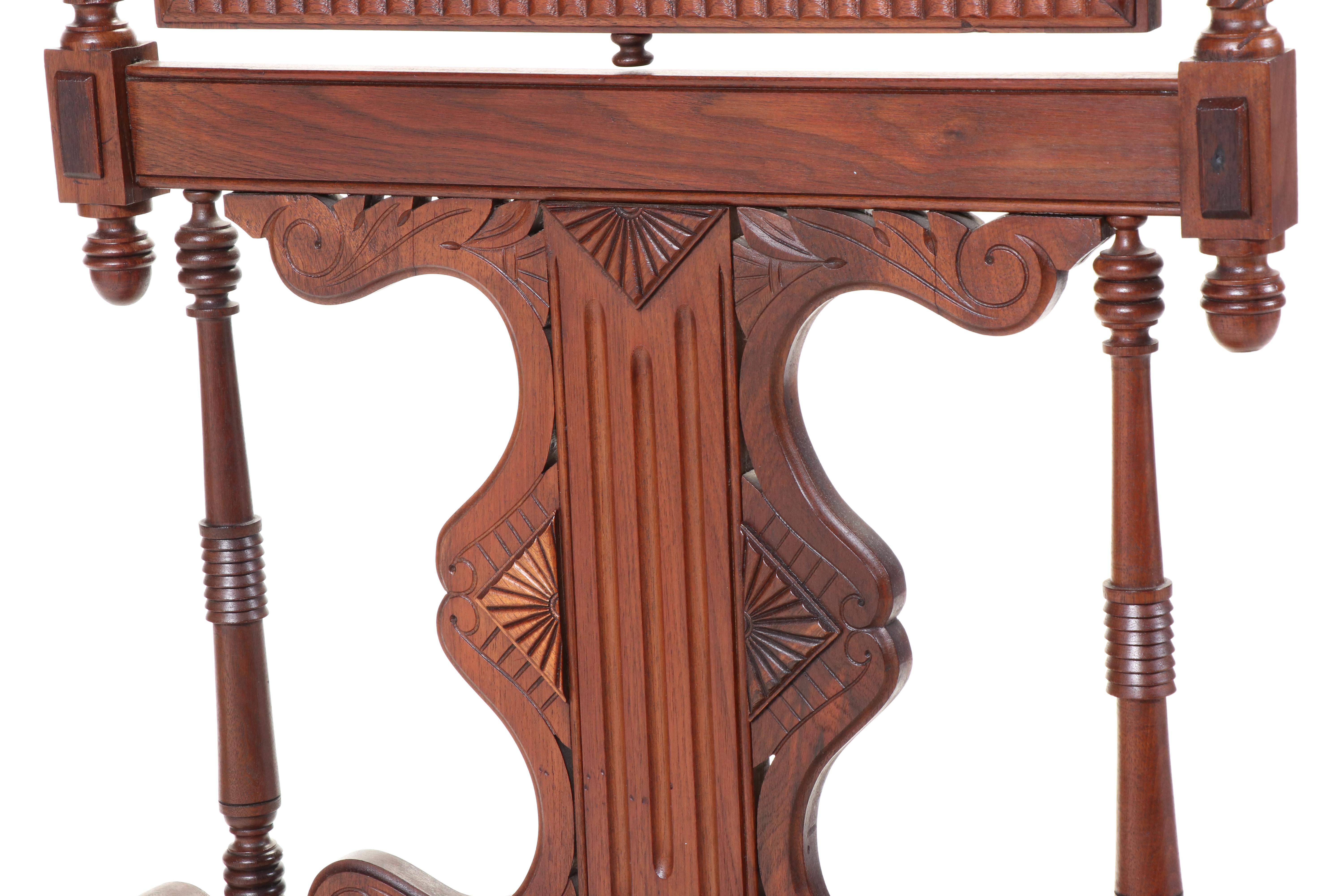 Late Victorian Carved Walnut Hall Tree with Chair, Late 19th/Early 20th Century