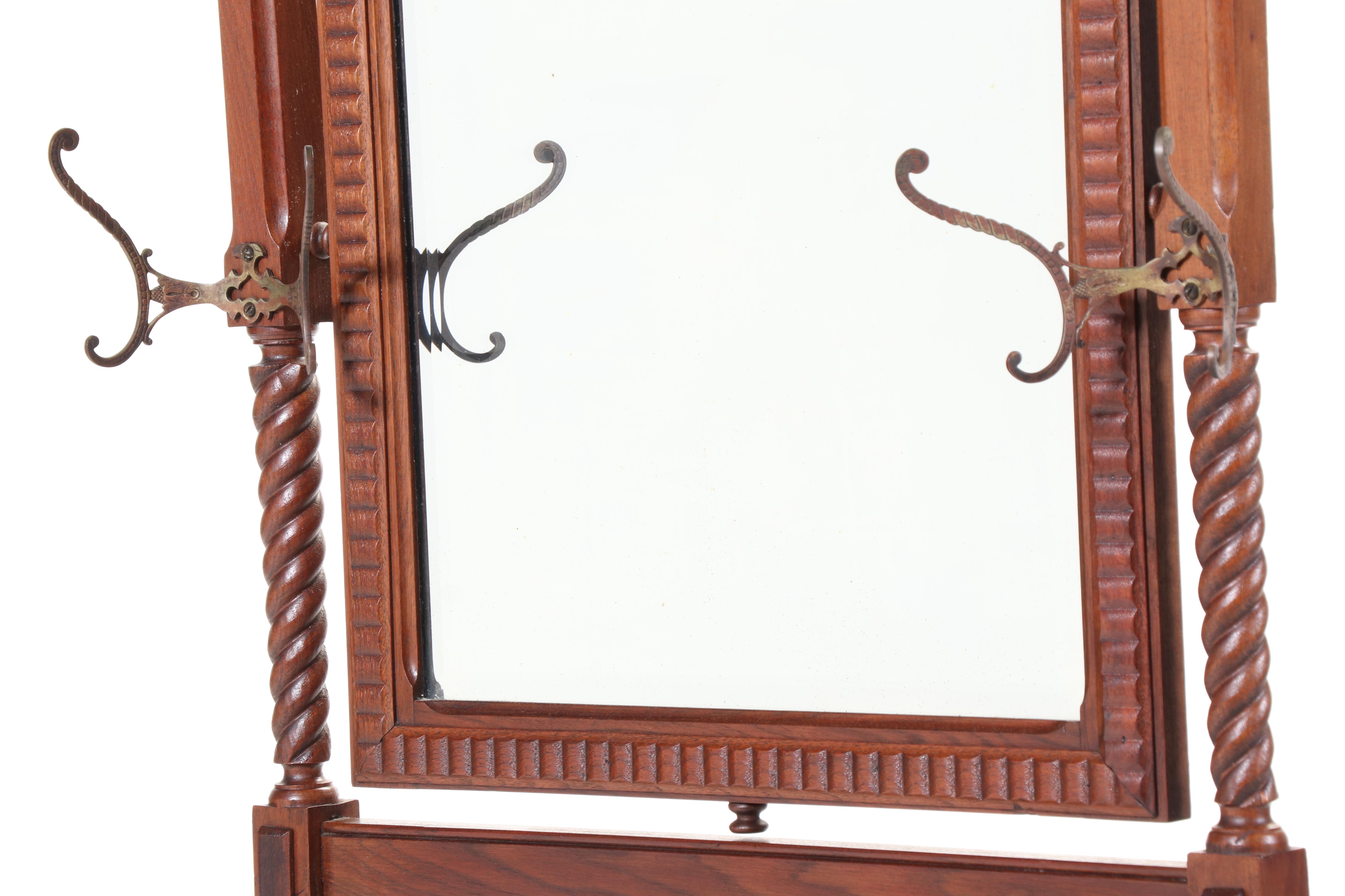 Late Victorian Carved Walnut Hall Tree with Chair, Late 19th/Early 20th Century