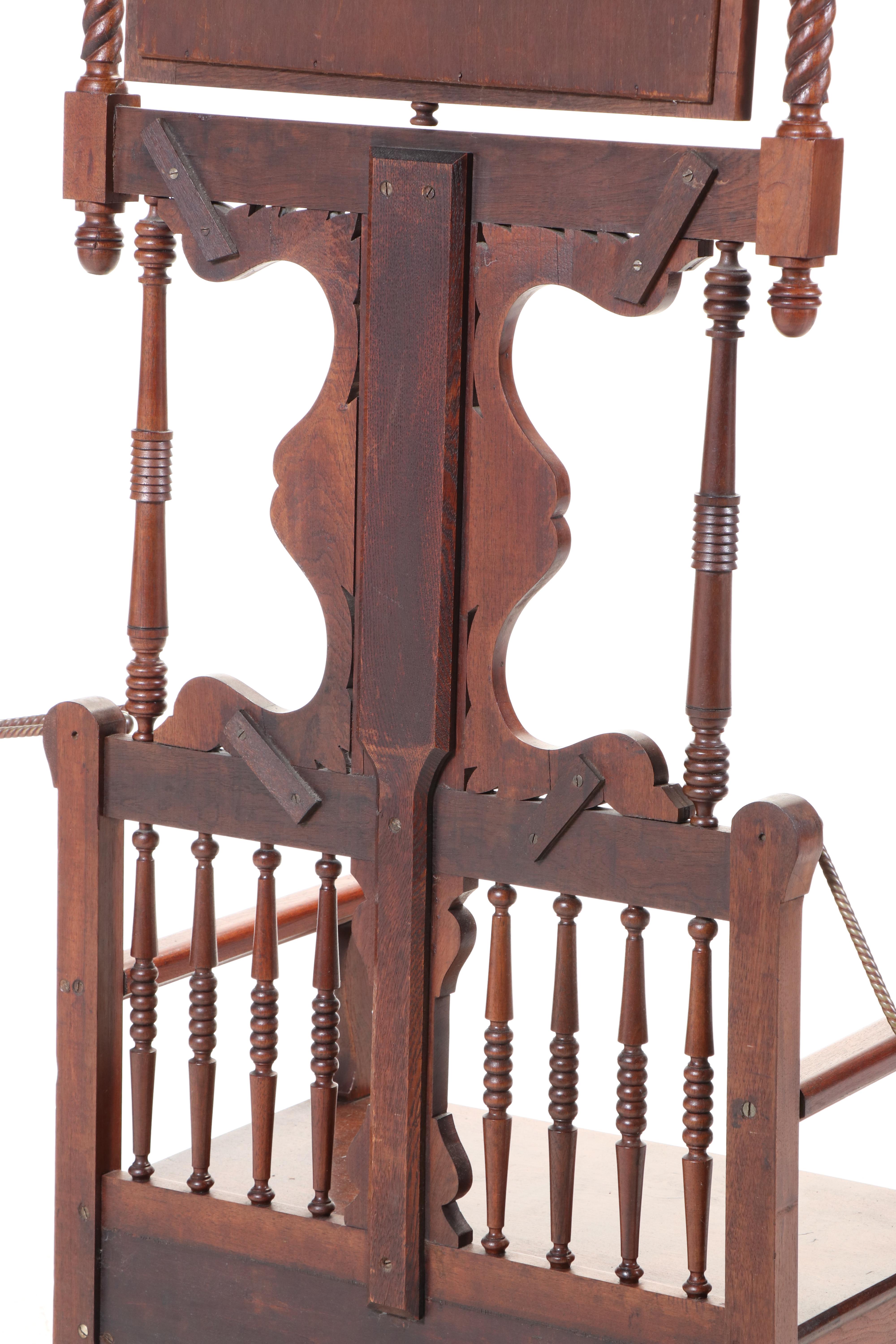 Late Victorian Carved Walnut Hall Tree with Chair, Late 19th/Early 20th Century