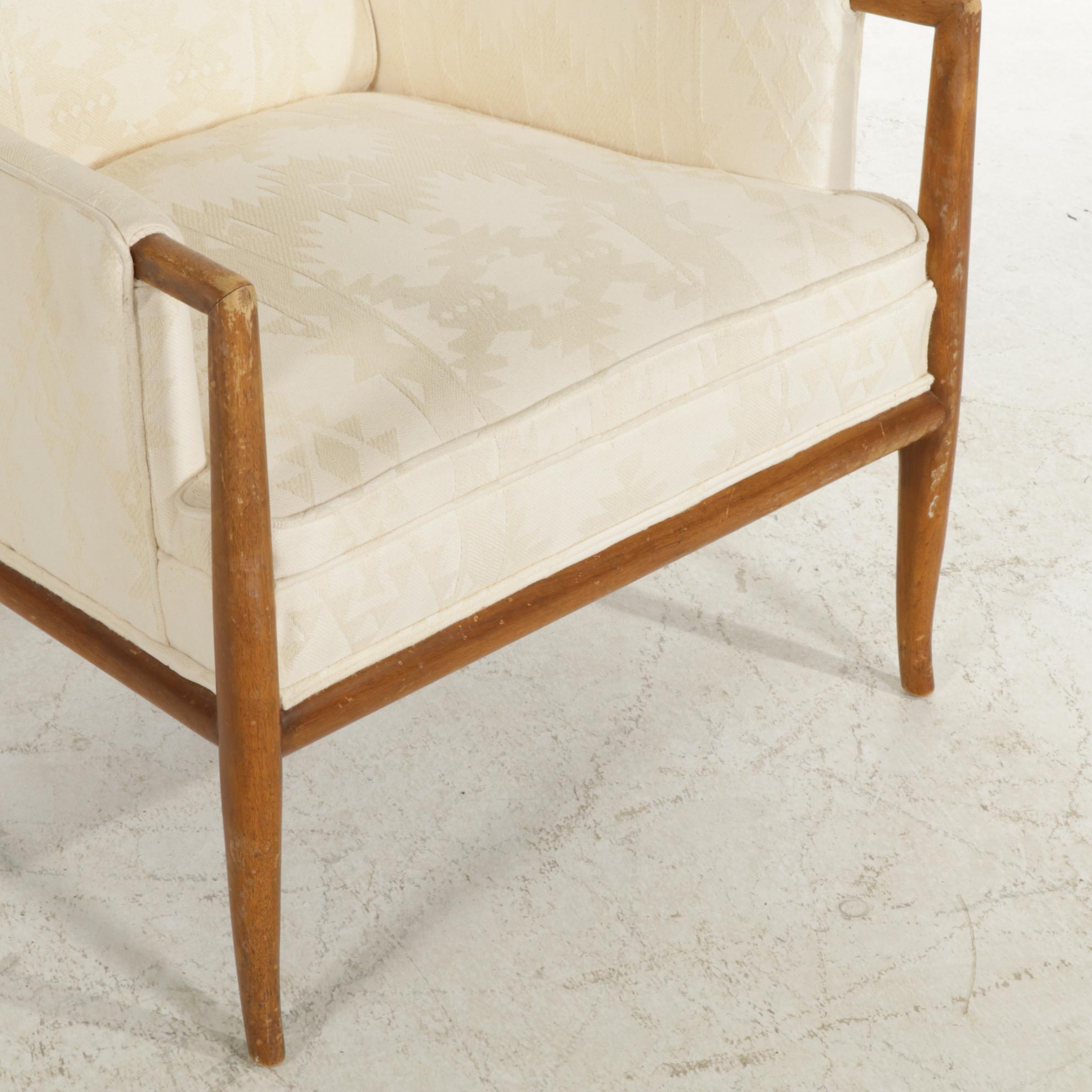 T.H. Robsjohn-Gibbings Walnut Framed Button-Tufted Armchair, Mid-20th C.