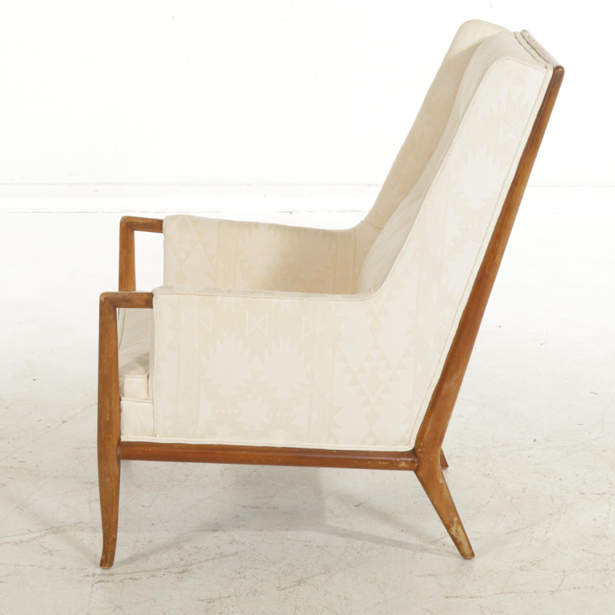 T.H. Robsjohn-Gibbings Walnut Framed Button-Tufted Armchair, Mid-20th C.