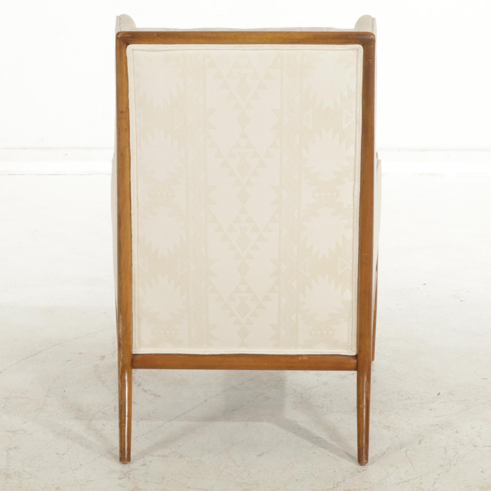 T.H. Robsjohn-Gibbings Walnut Framed Button-Tufted Armchair, Mid-20th C.