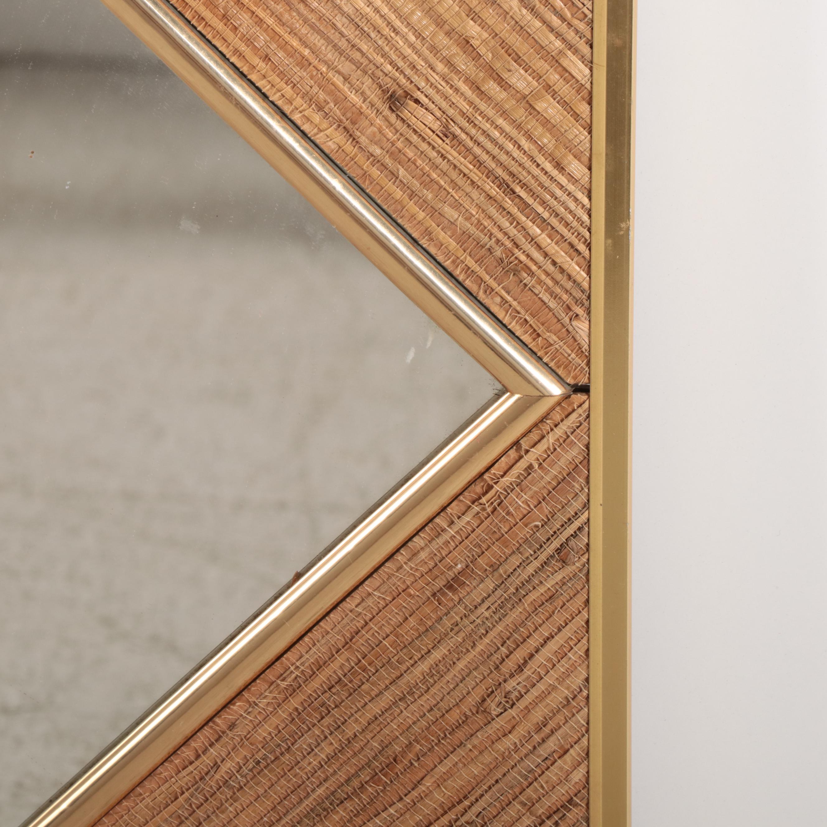 Mid Century Modern Bamboo and Brass Diamond Shape Wall Mirror