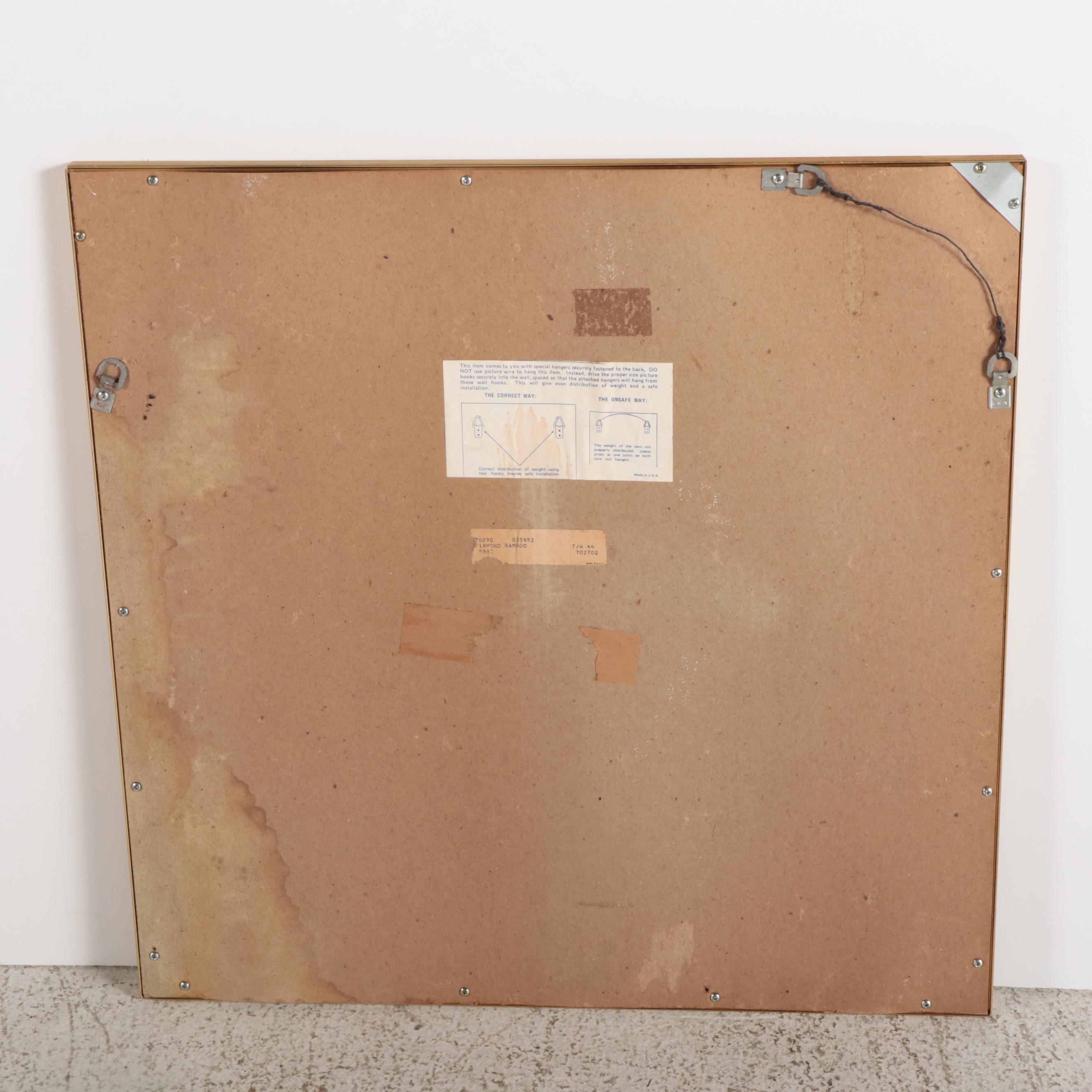 Mid Century Modern Bamboo and Brass Diamond Shape Wall Mirror