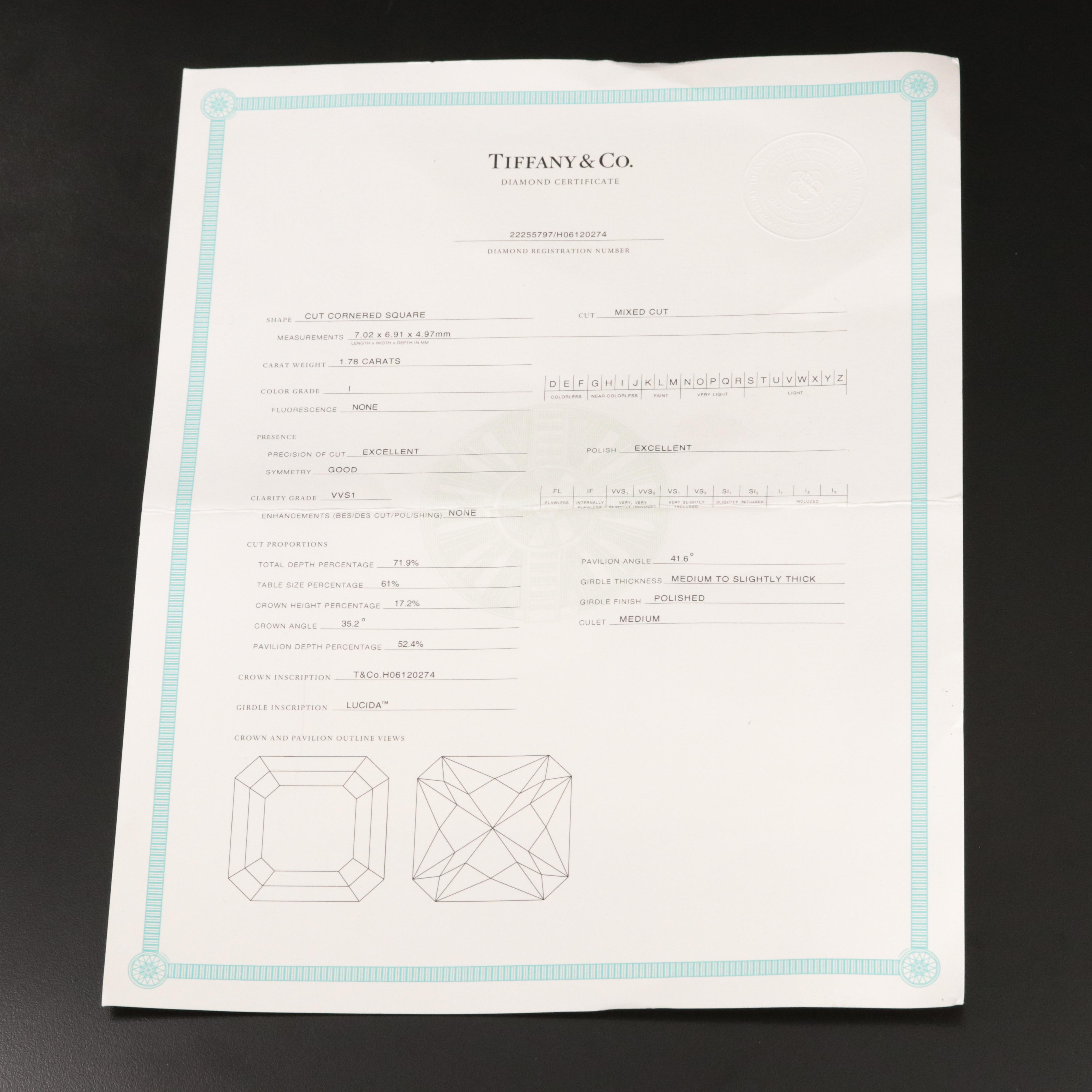 Tiffany & Co. Platinum 1.78 CT Lucida Diamond Solitaire Ring with Tiffany Cert