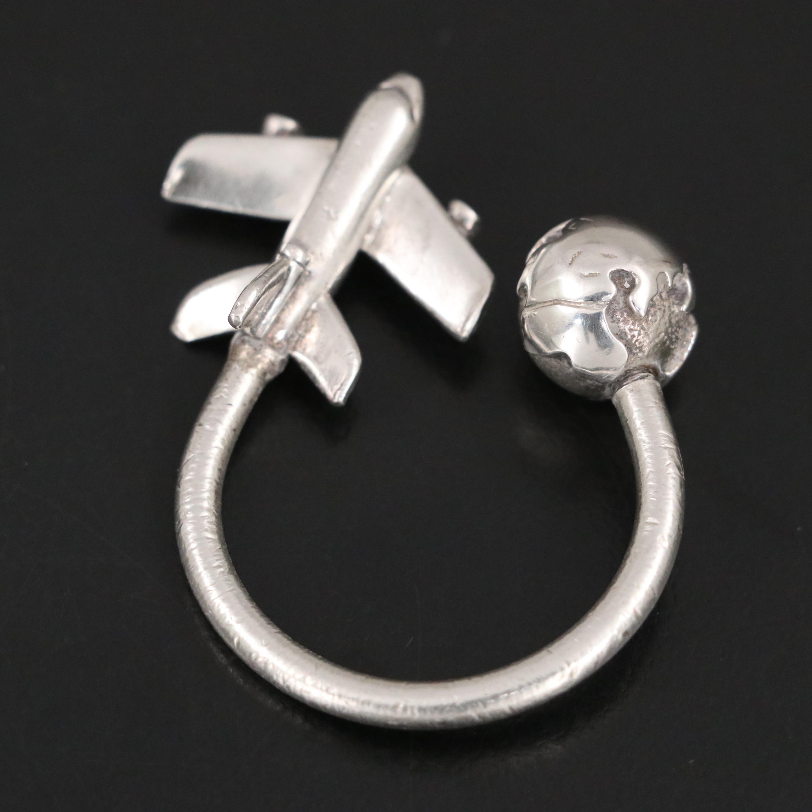 Tiffany & Co. Sterling Silver Travel Key Chain with Airplane and Globe Motif