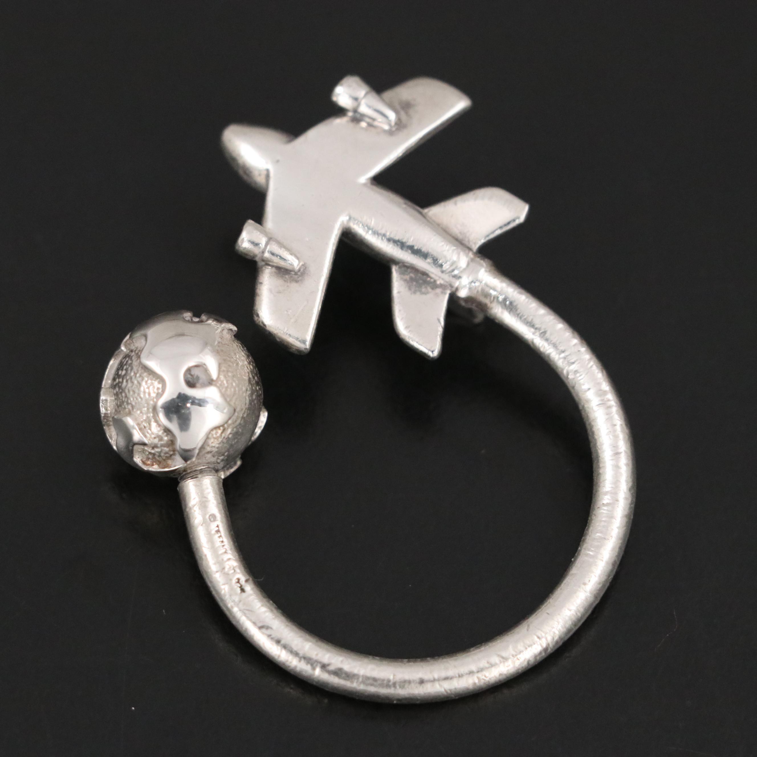 Tiffany & Co. Sterling Silver Travel Key Chain with Airplane and Globe Motif