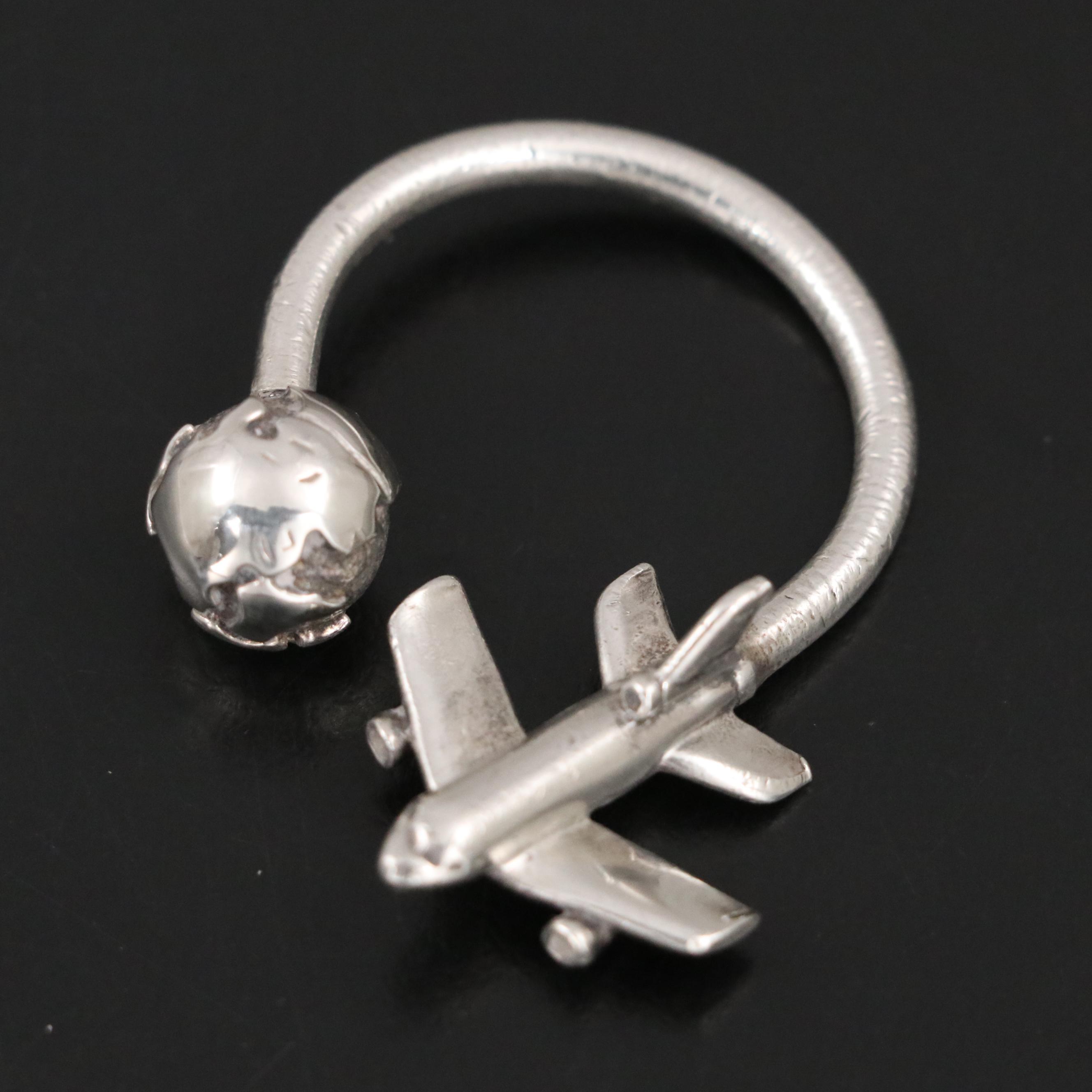 Tiffany & Co. Sterling Silver Travel Key Chain with Airplane and Globe Motif