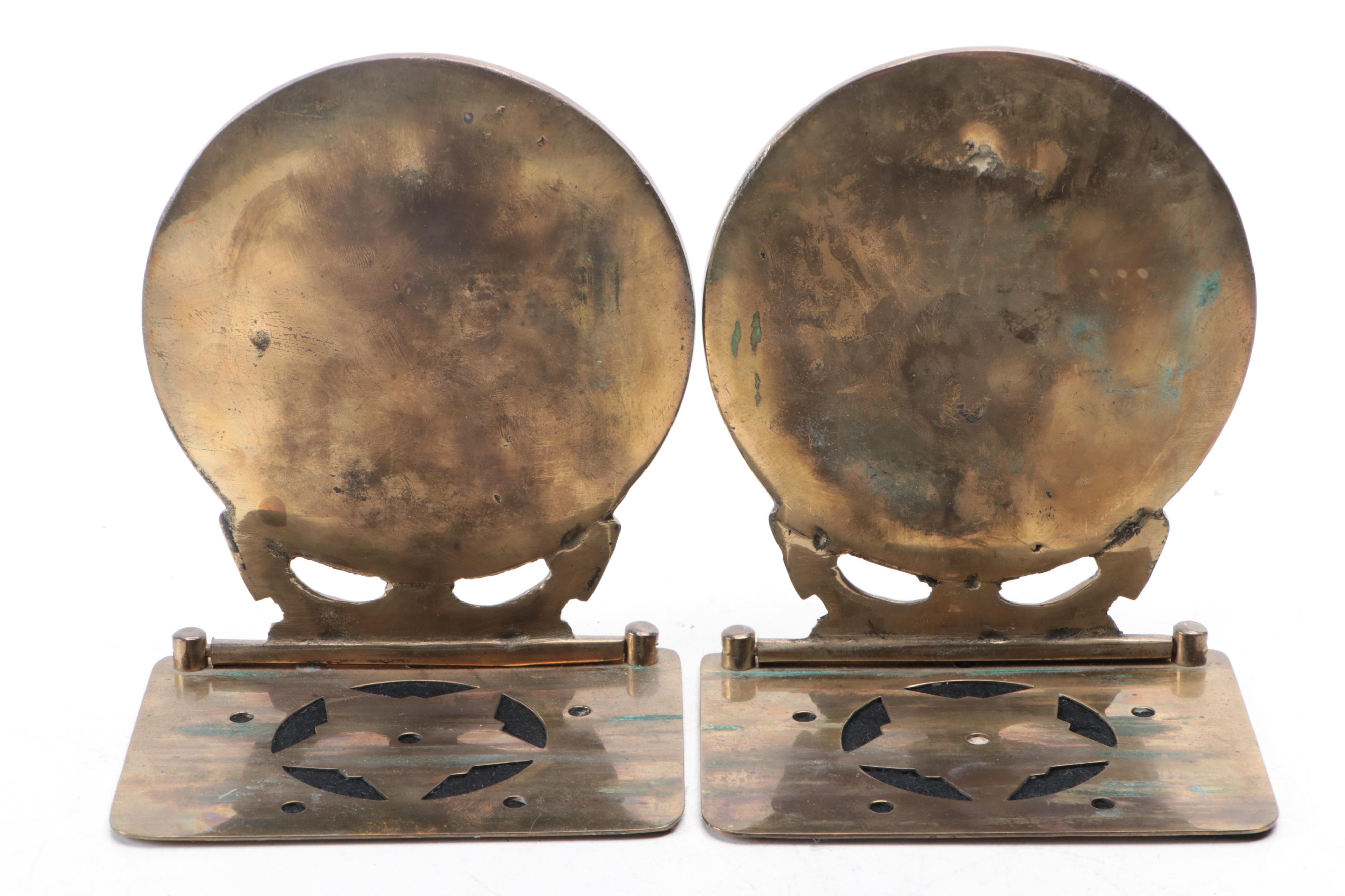 Cast Brass Lisbon City Crest Bookends with Spanish Galleon Cast Brass Bookend