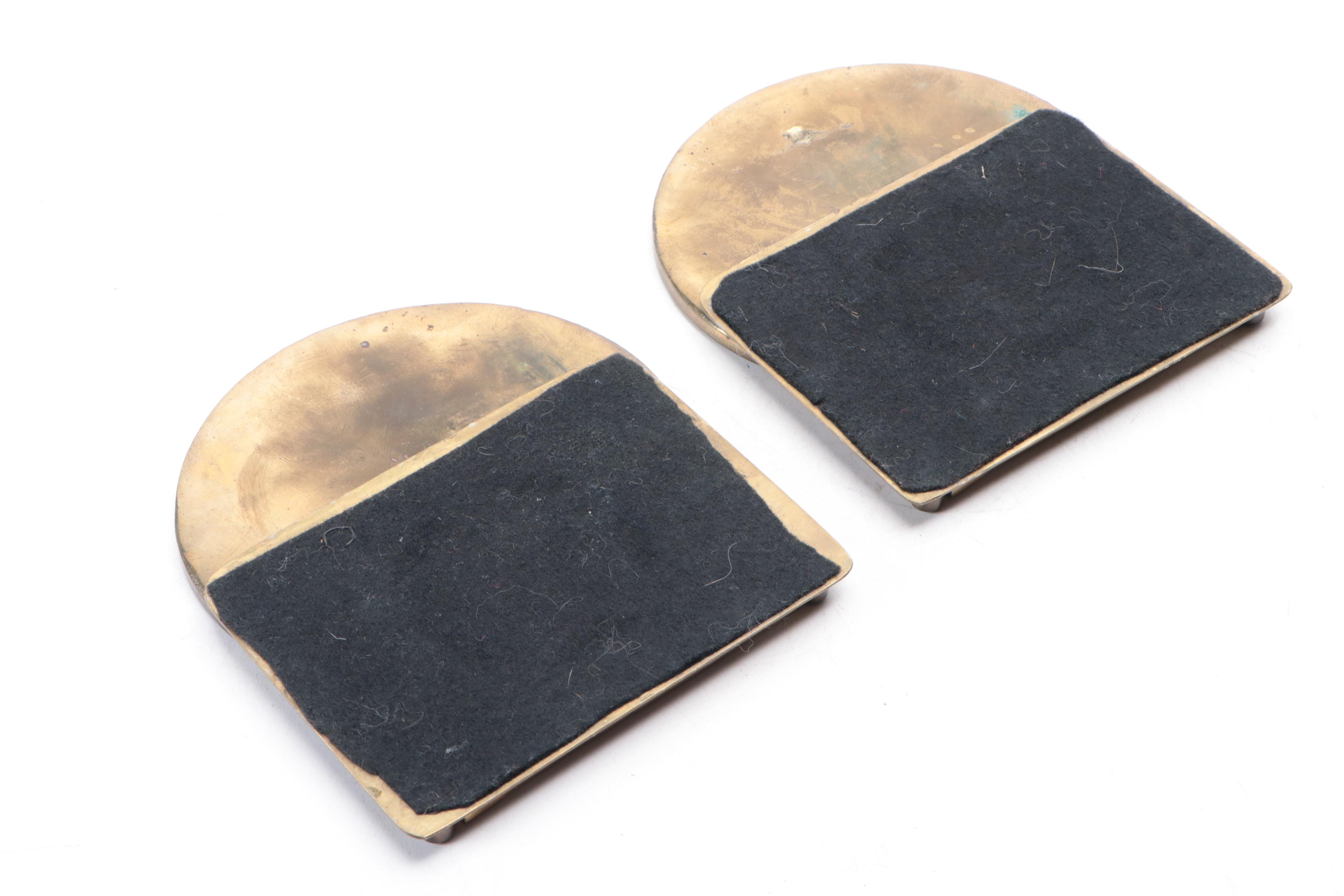 Cast Brass Lisbon City Crest Bookends with Spanish Galleon Cast Brass Bookend