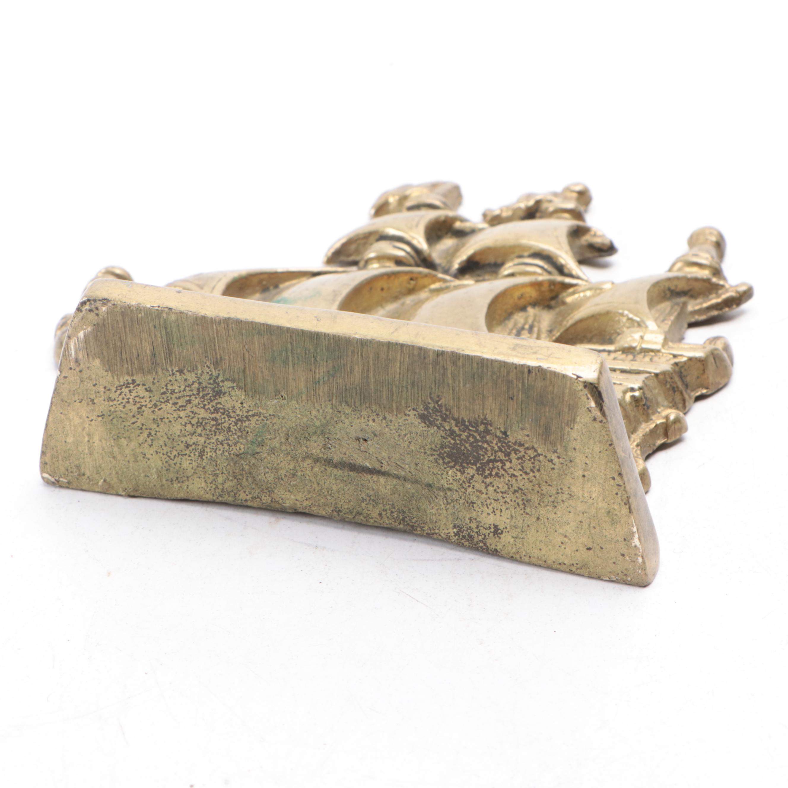 Cast Brass Lisbon City Crest Bookends with Spanish Galleon Cast Brass Bookend