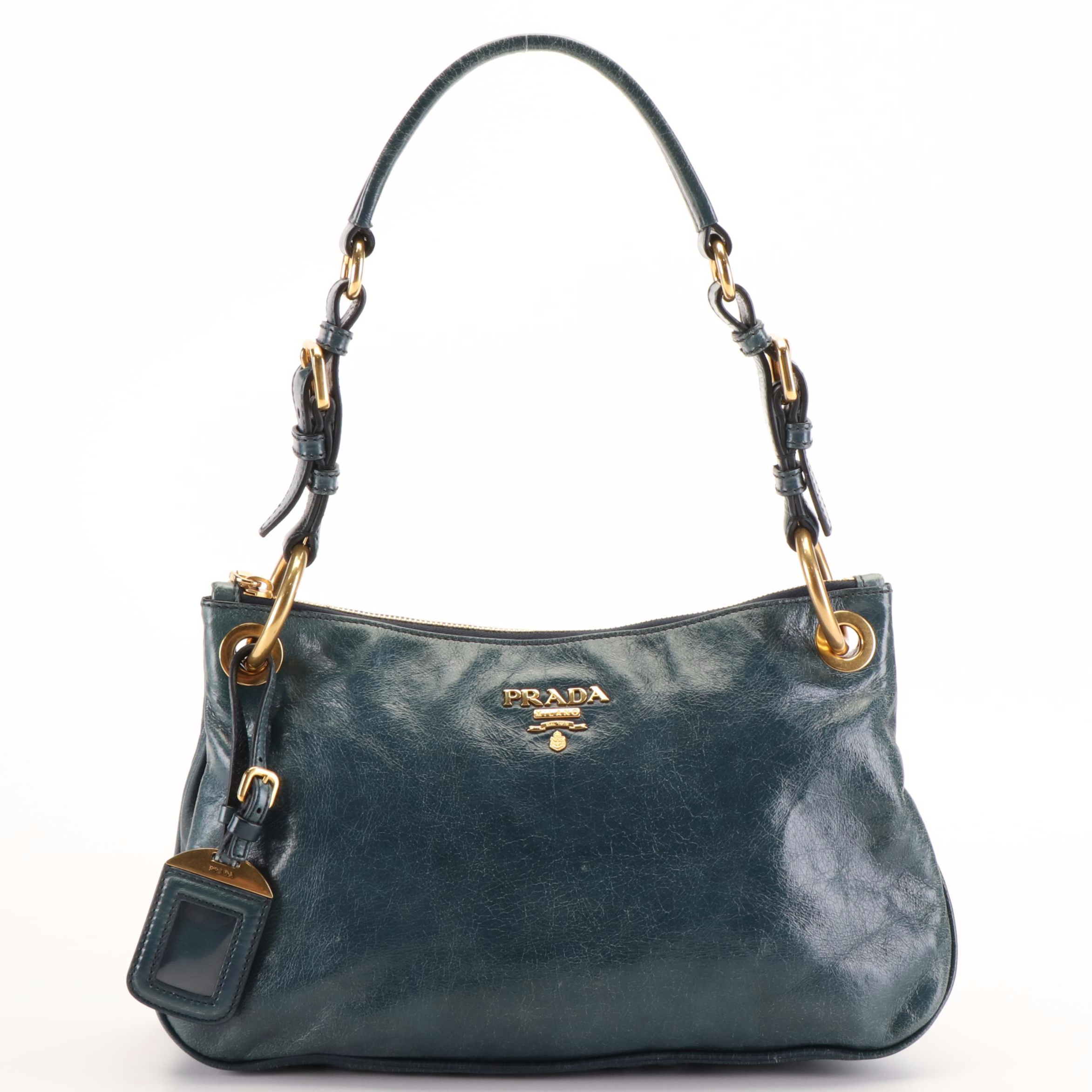 Prada Shoulder Bag in Blue Vitello Shine Leather