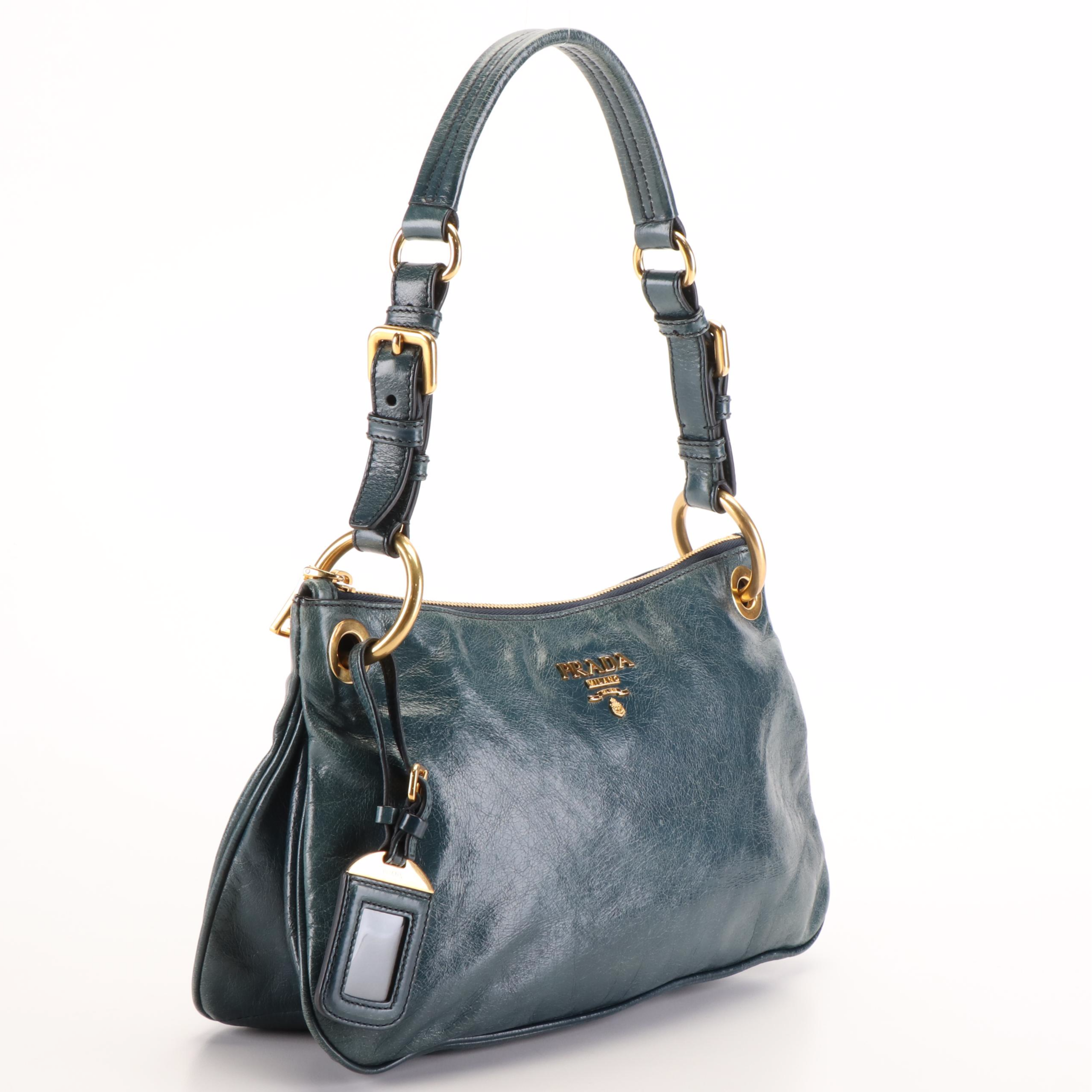 Prada Shoulder Bag in Blue Vitello Shine Leather