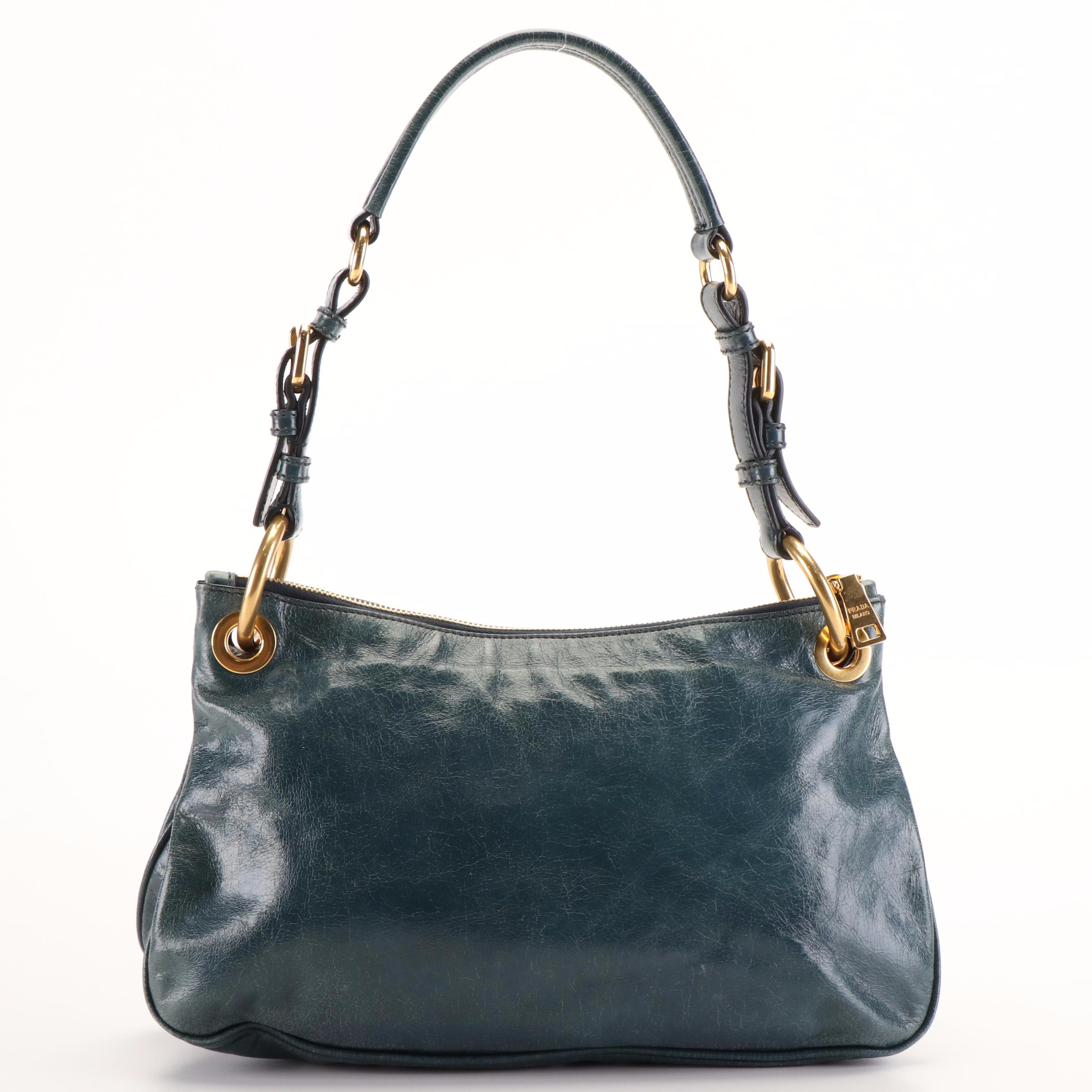 Prada Shoulder Bag in Blue Vitello Shine Leather