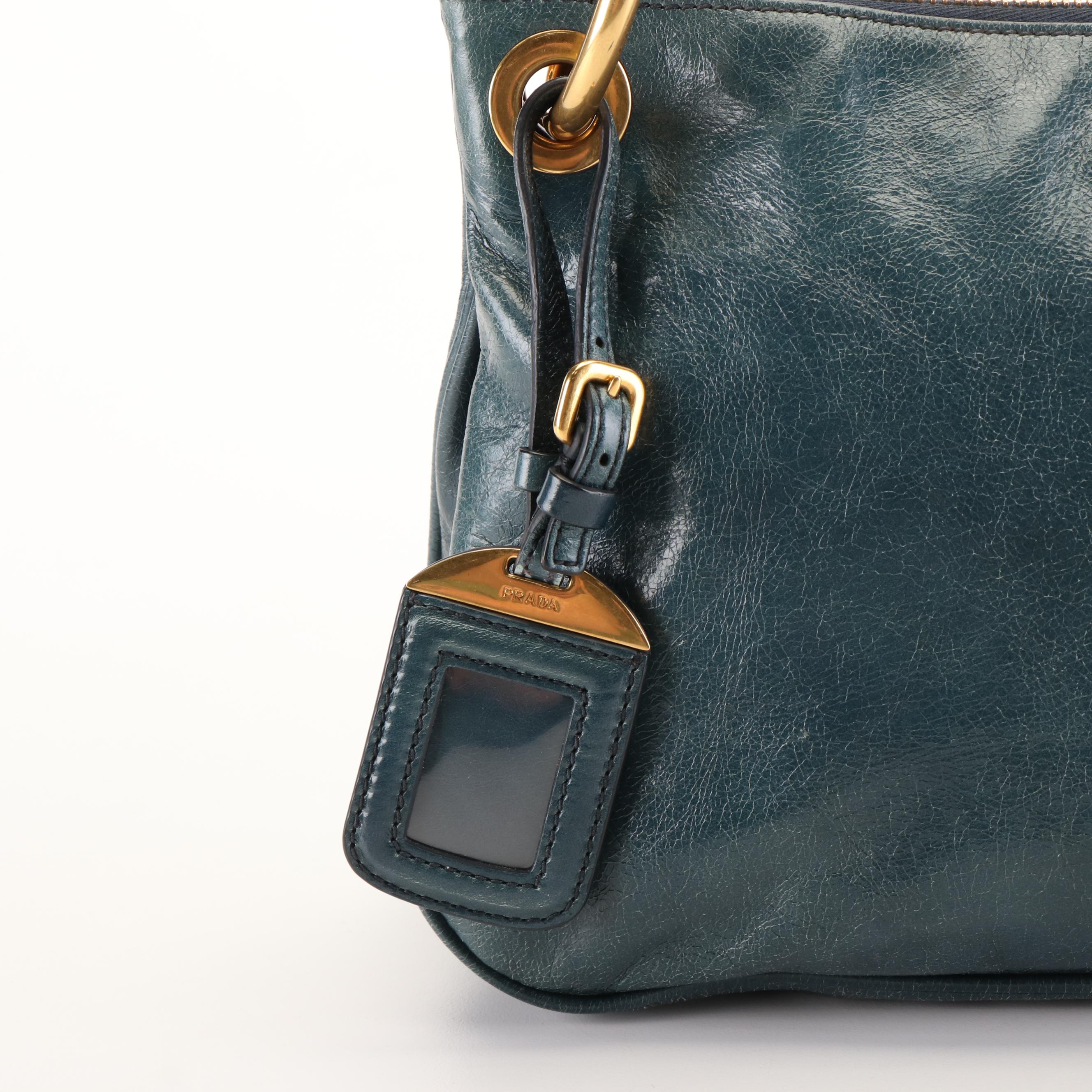 Prada Shoulder Bag in Blue Vitello Shine Leather