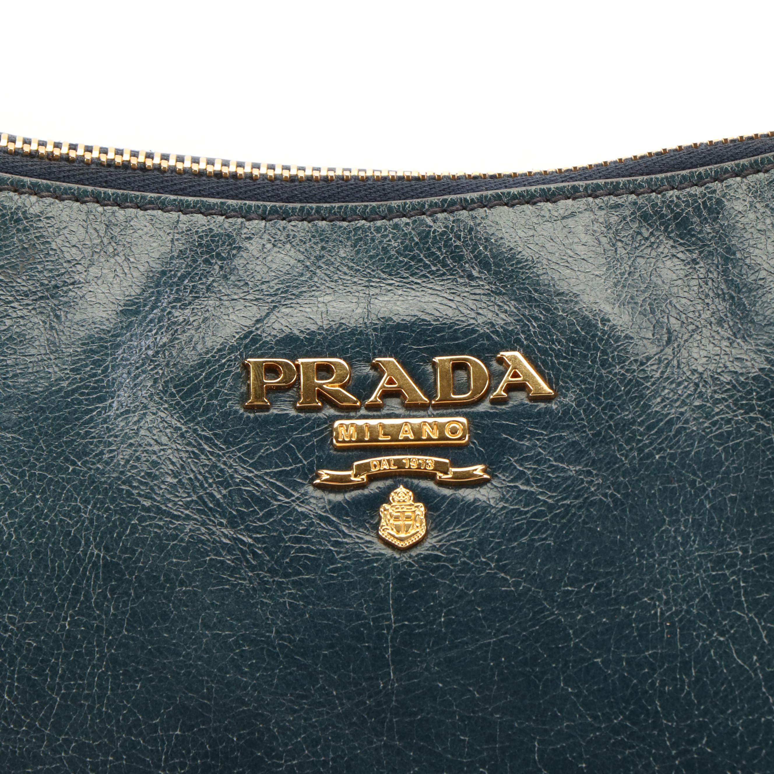 Prada Shoulder Bag in Blue Vitello Shine Leather