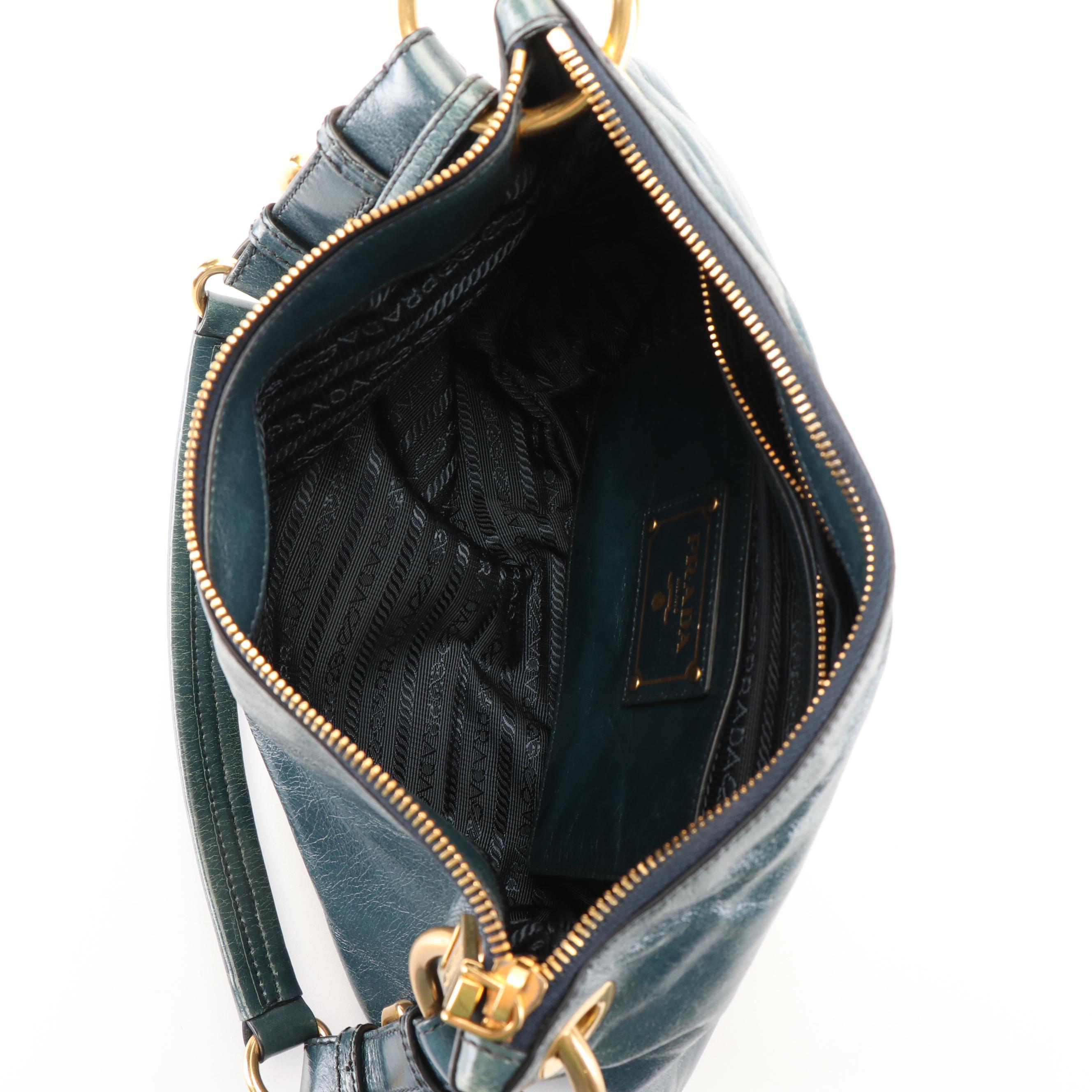 Prada Shoulder Bag in Blue Vitello Shine Leather