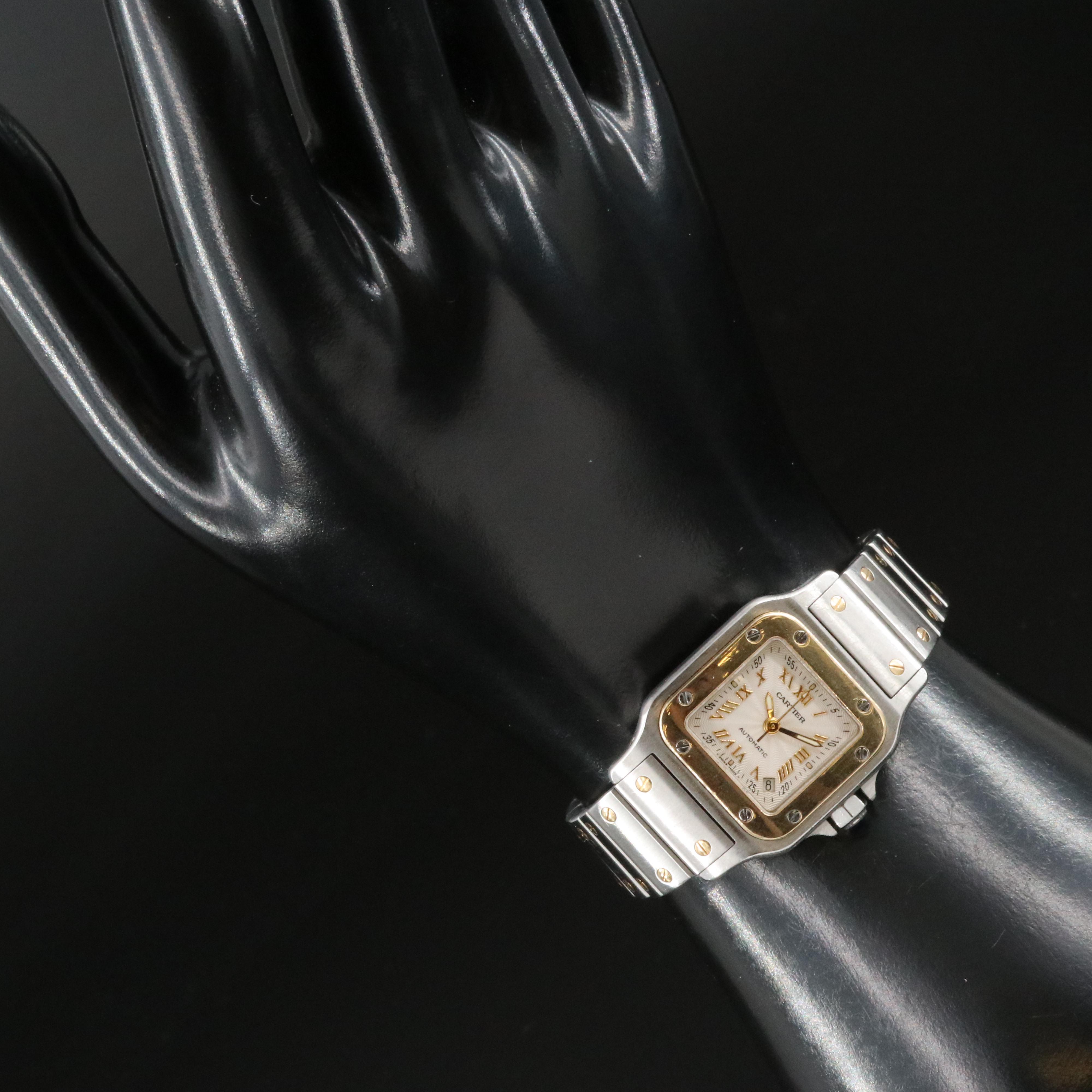 Cartier Santos Galbee Guilloché Dial 18K and Stainless Steel Watch