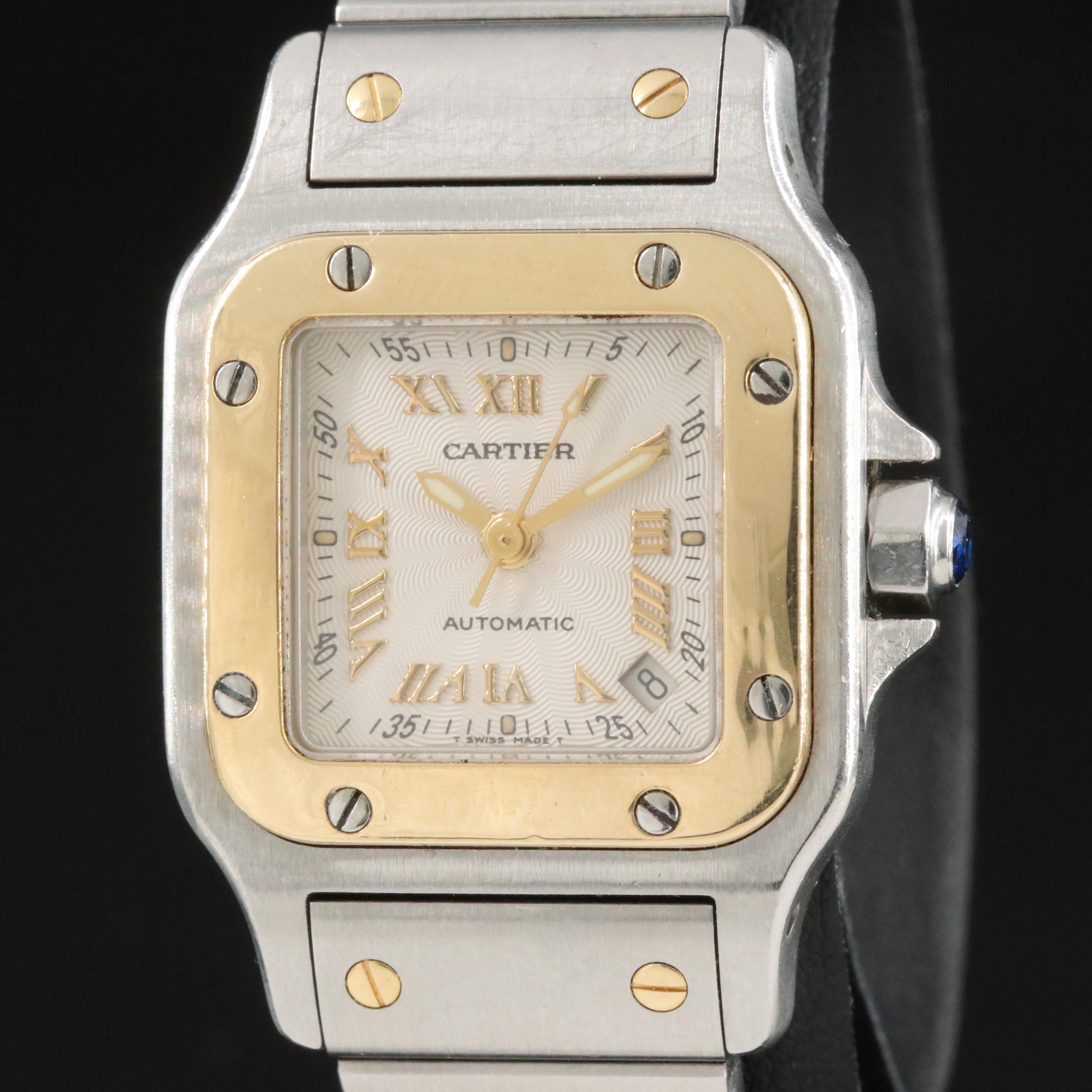 Cartier Santos Galbee Guilloché Dial 18K and Stainless Steel Watch