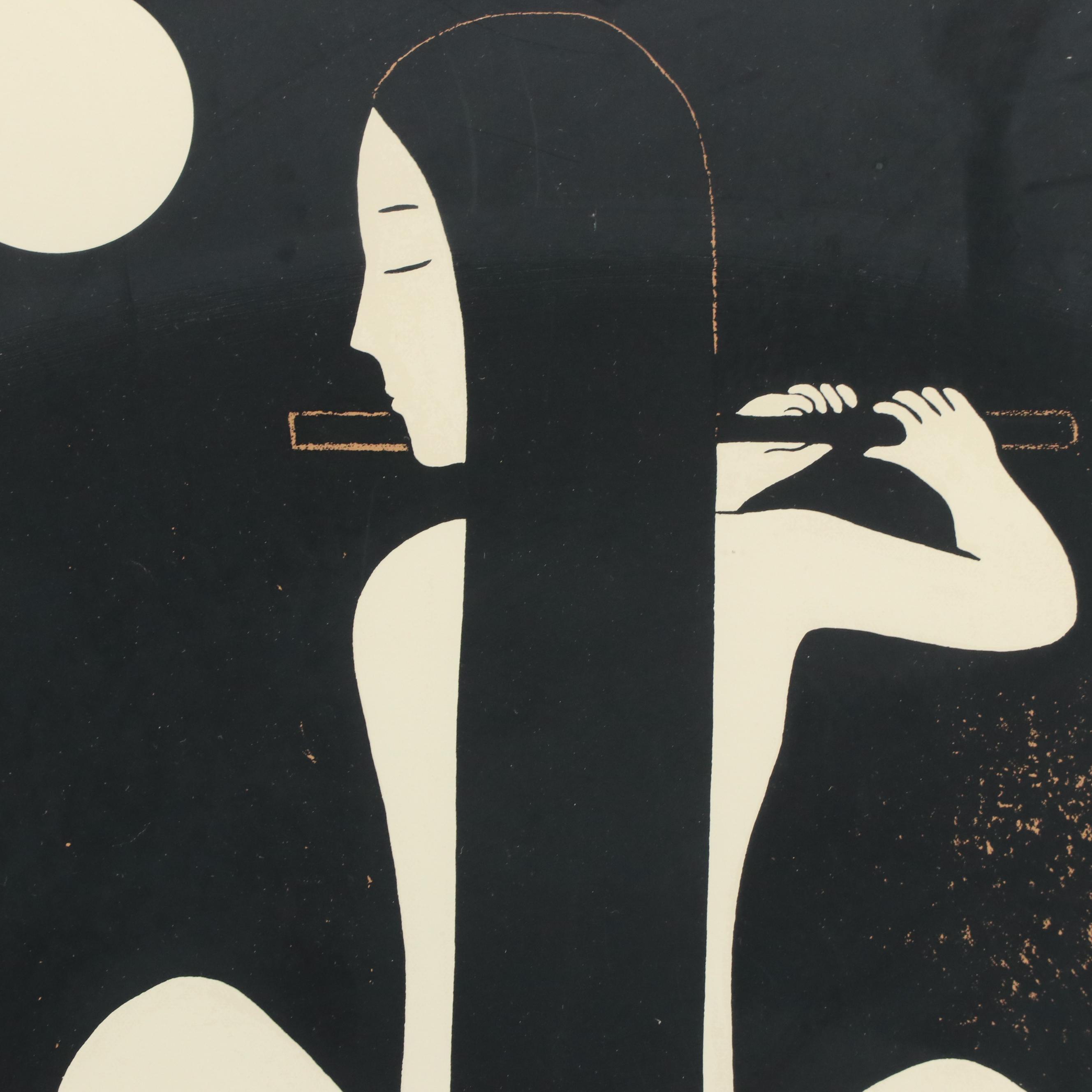 Han Kisuk Serigraph of Seated Nude Female Figure "Flute Player"