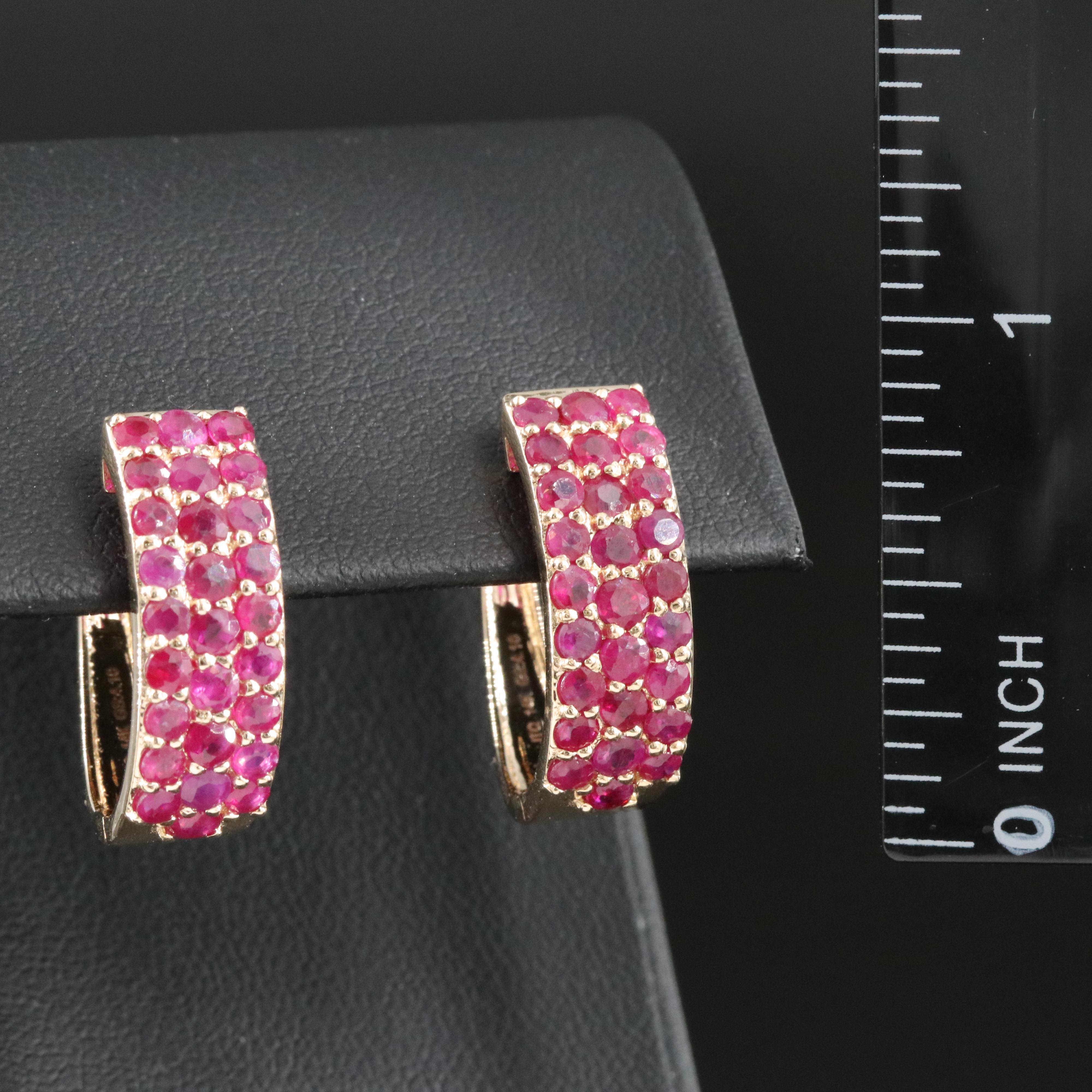 14K Ruby Hoop Earrings