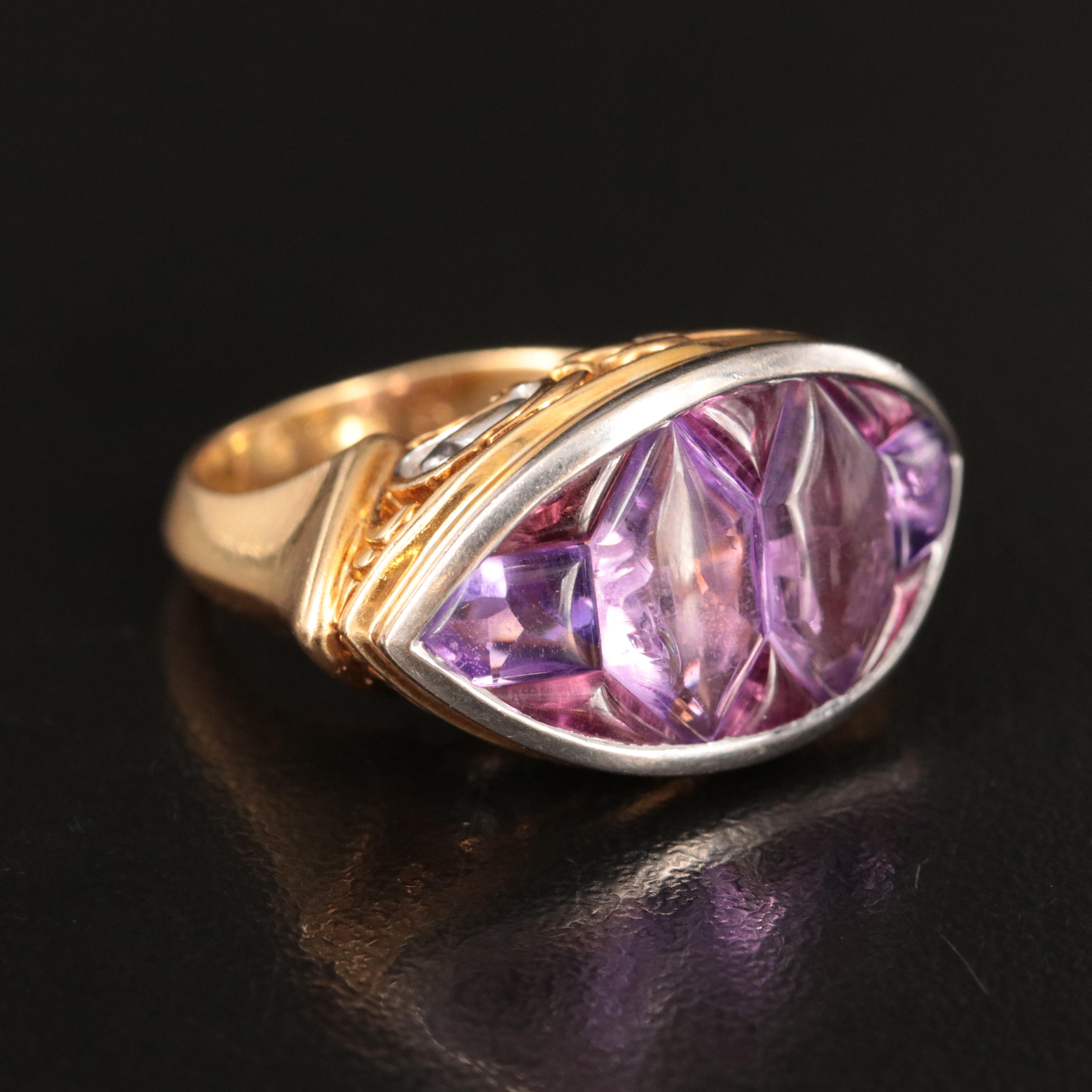 John Hardy 18K Two-Tone Amethyst East-West Ring