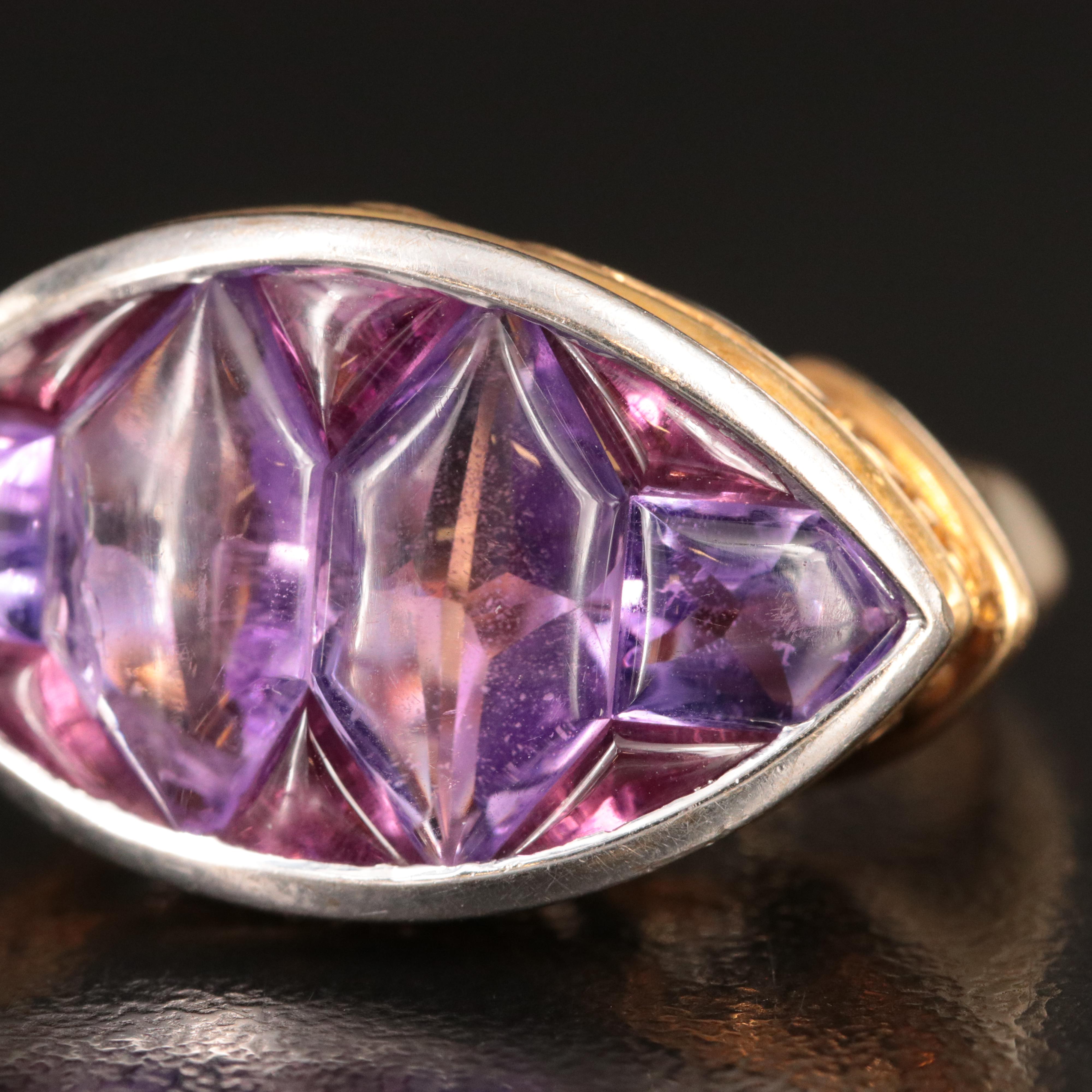 John Hardy 18K Two-Tone Amethyst East-West Ring