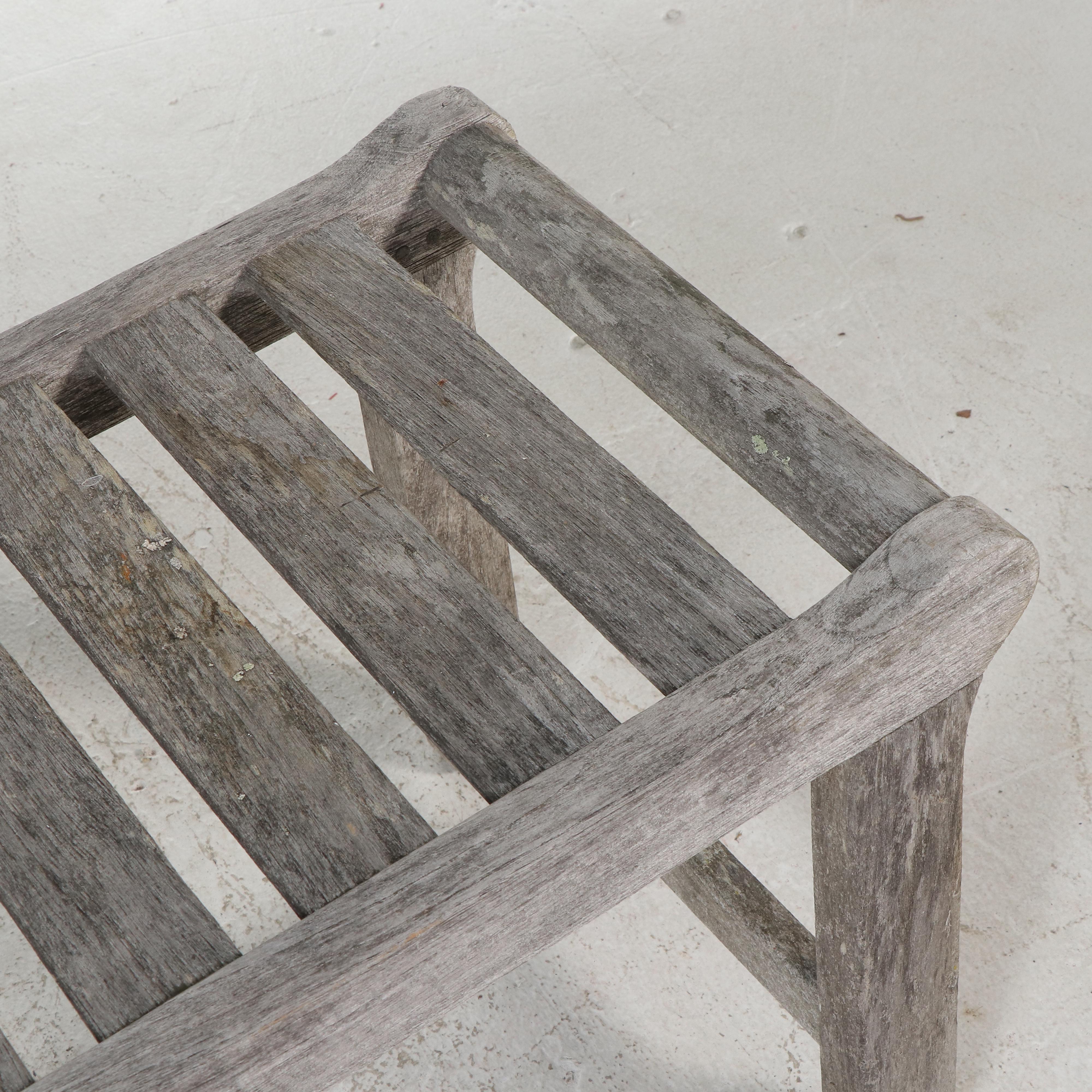 Weathered Teak Bench and Pair of Chaises