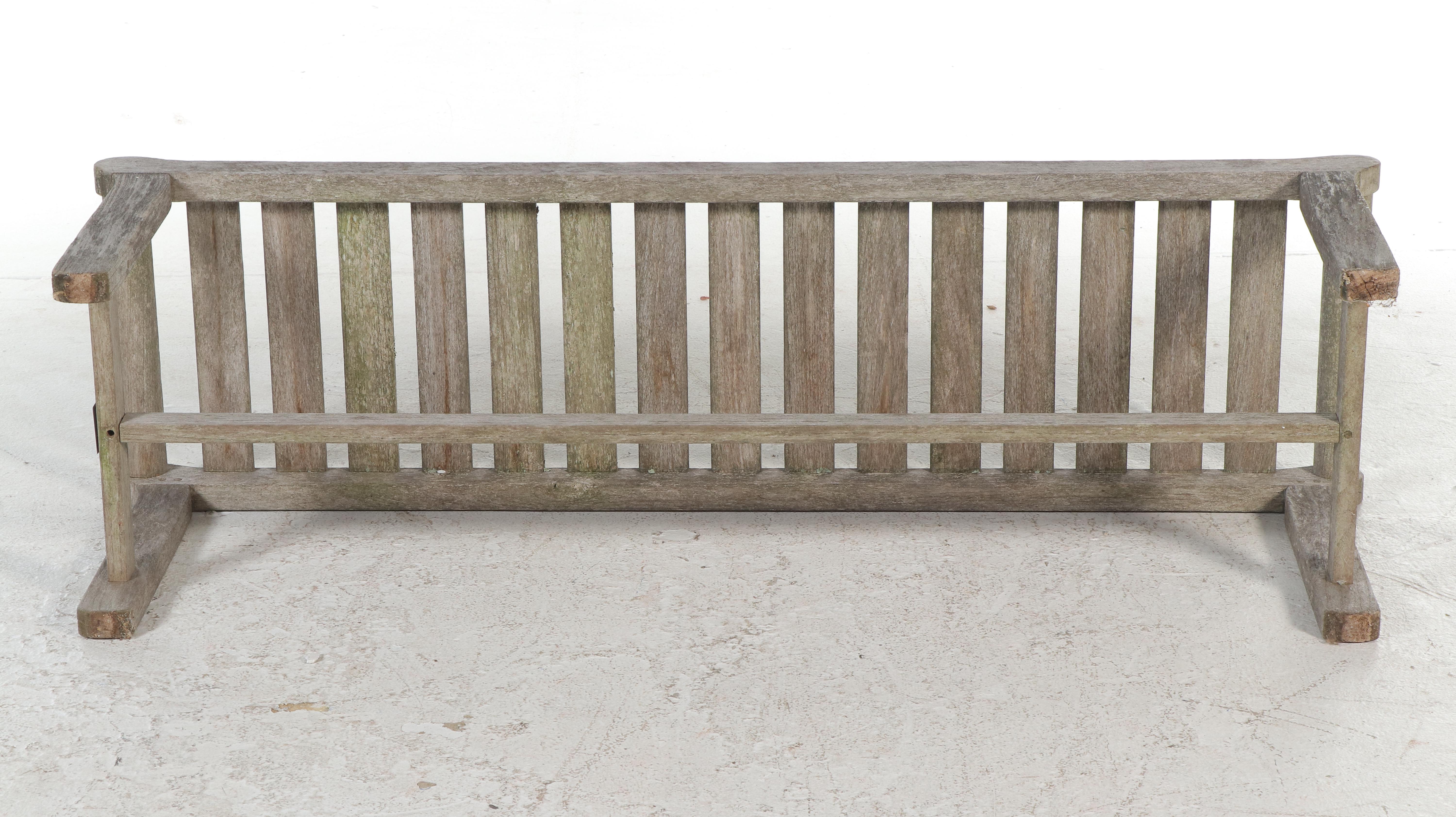 Weathered Teak Bench and Pair of Chaises