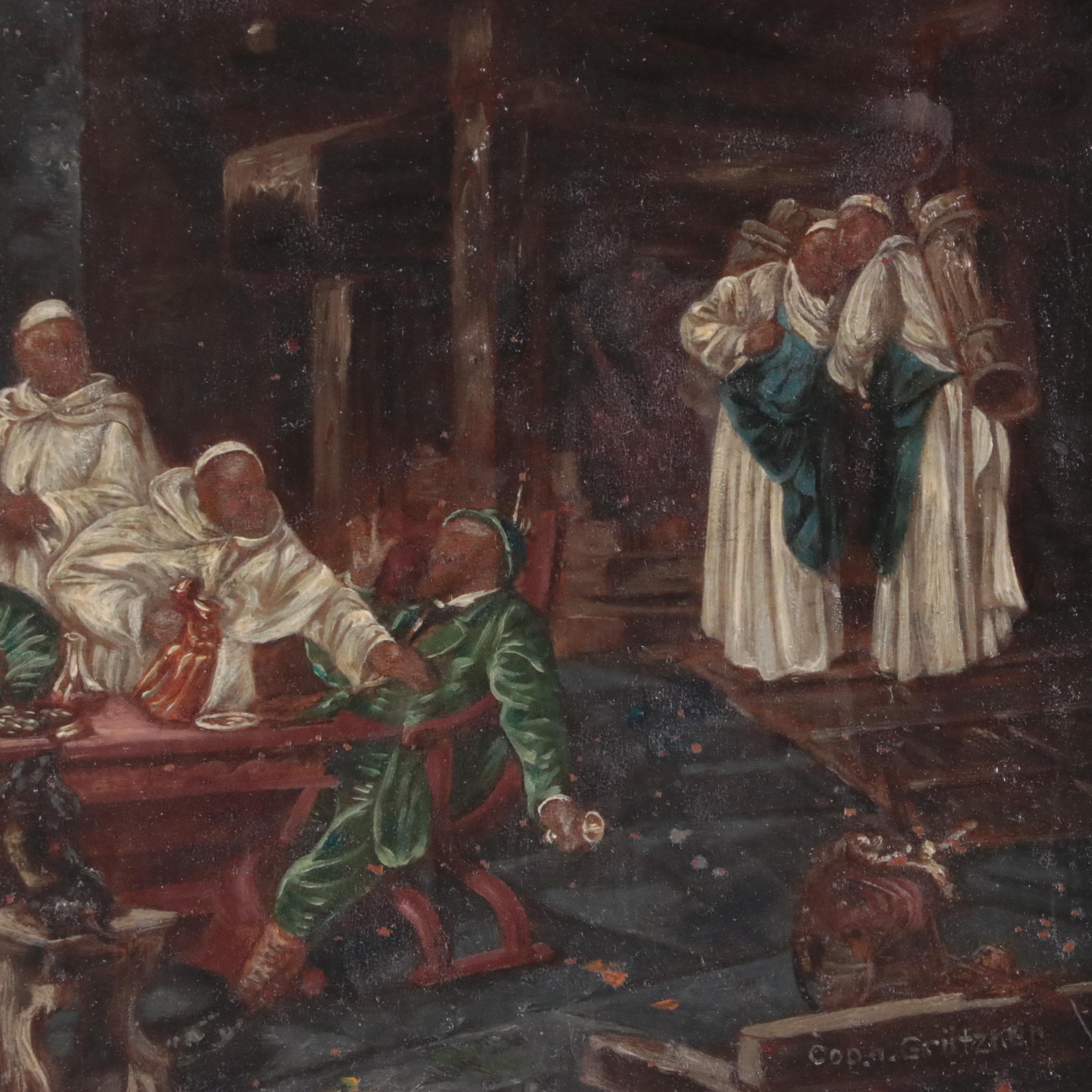 Genre Oil Painting after Eduard von Grützner's "Die Weinprobe"