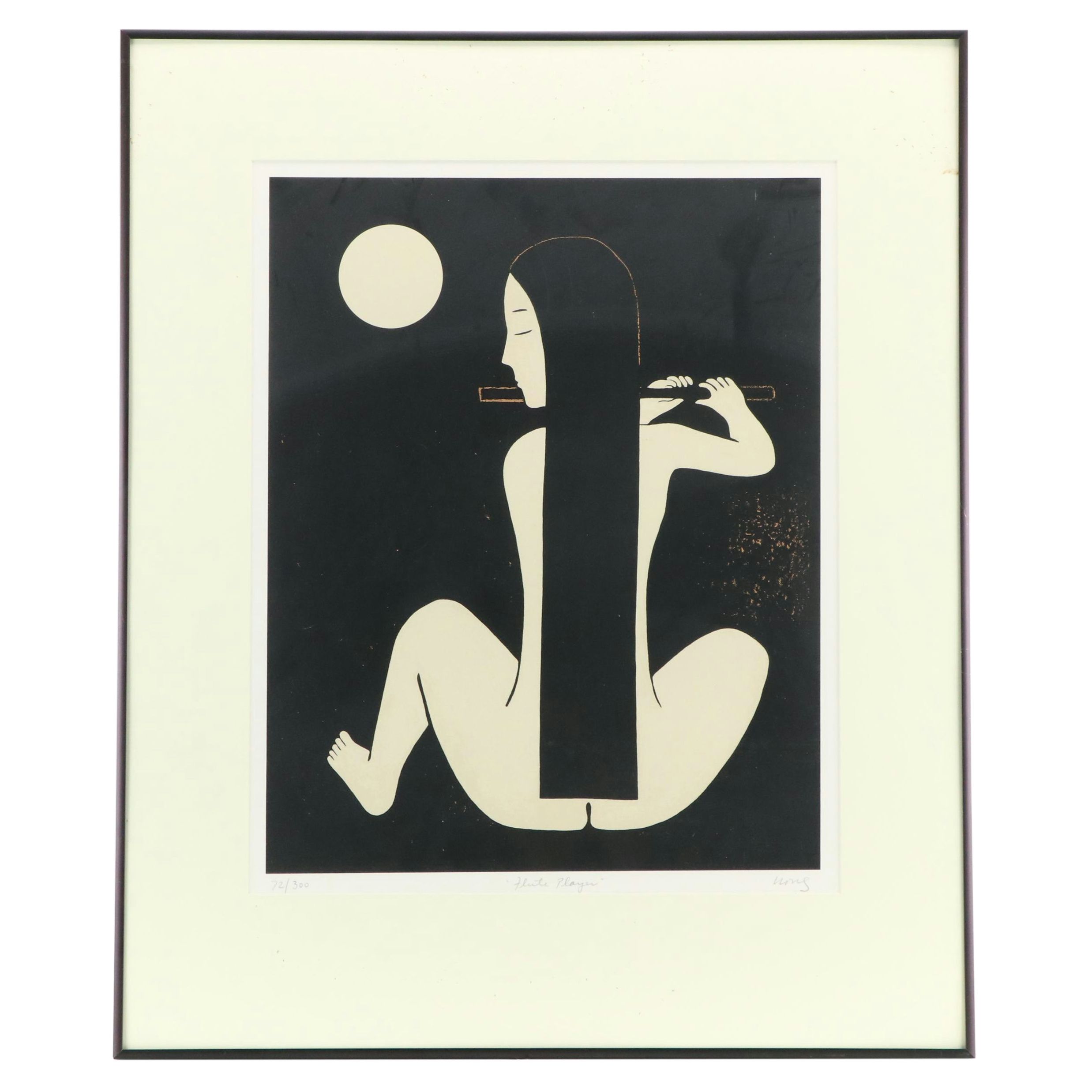 Han Kisuk Serigraph of Seated Nude Female Figure "Flute Player"