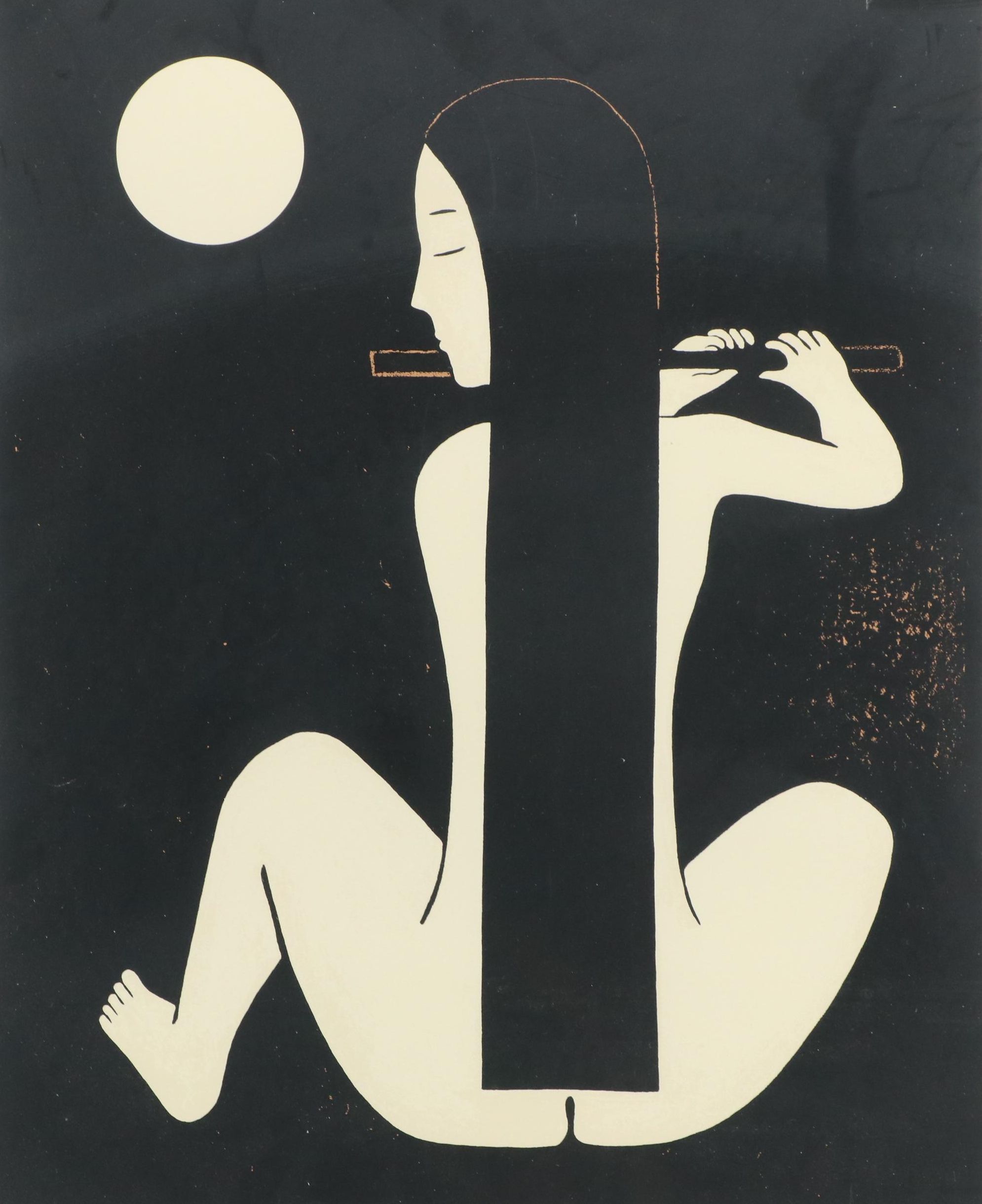 Han Kisuk Serigraph of Seated Nude Female Figure "Flute Player"