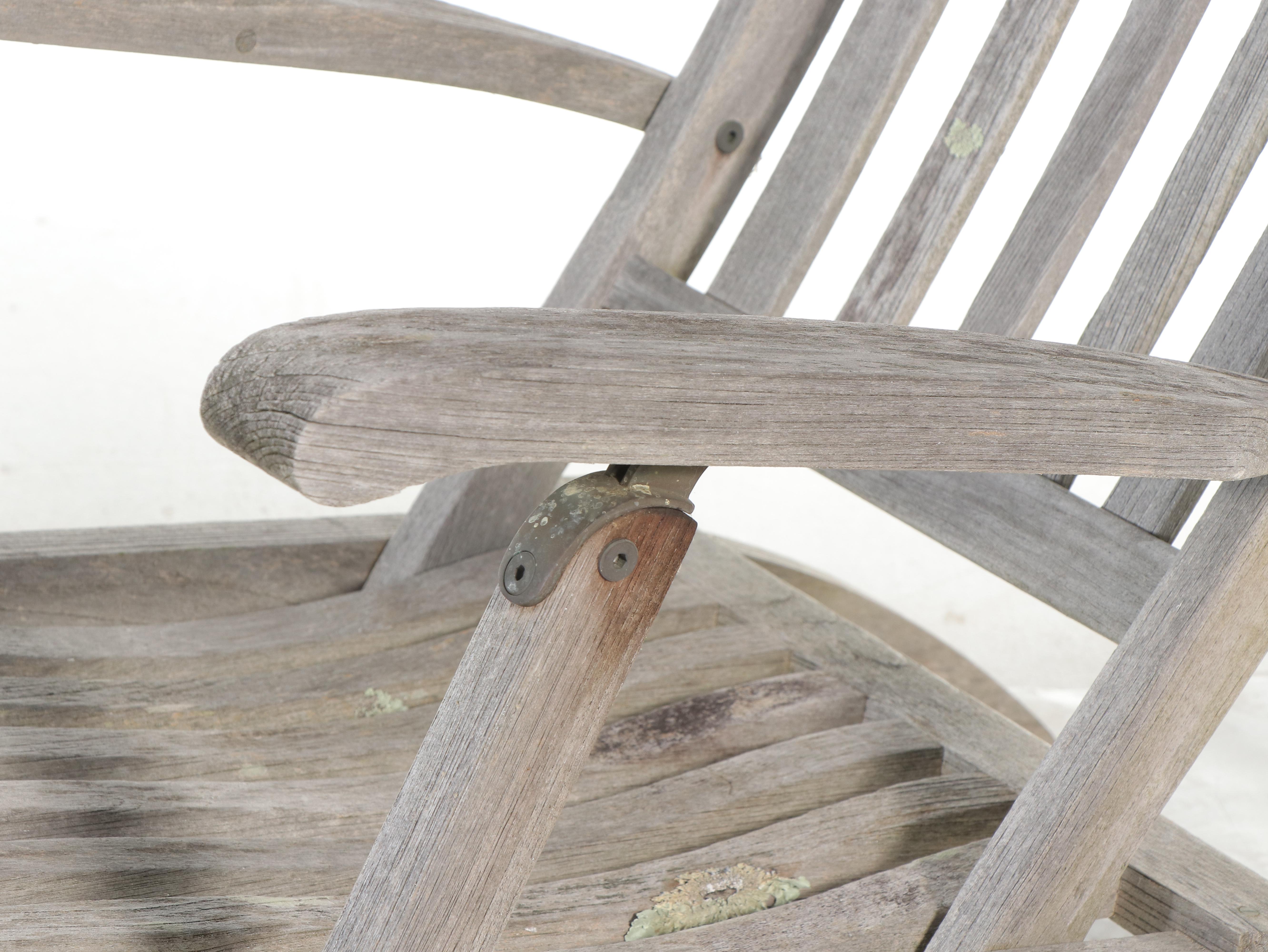 Weathered Teak Bench and Pair of Chaises