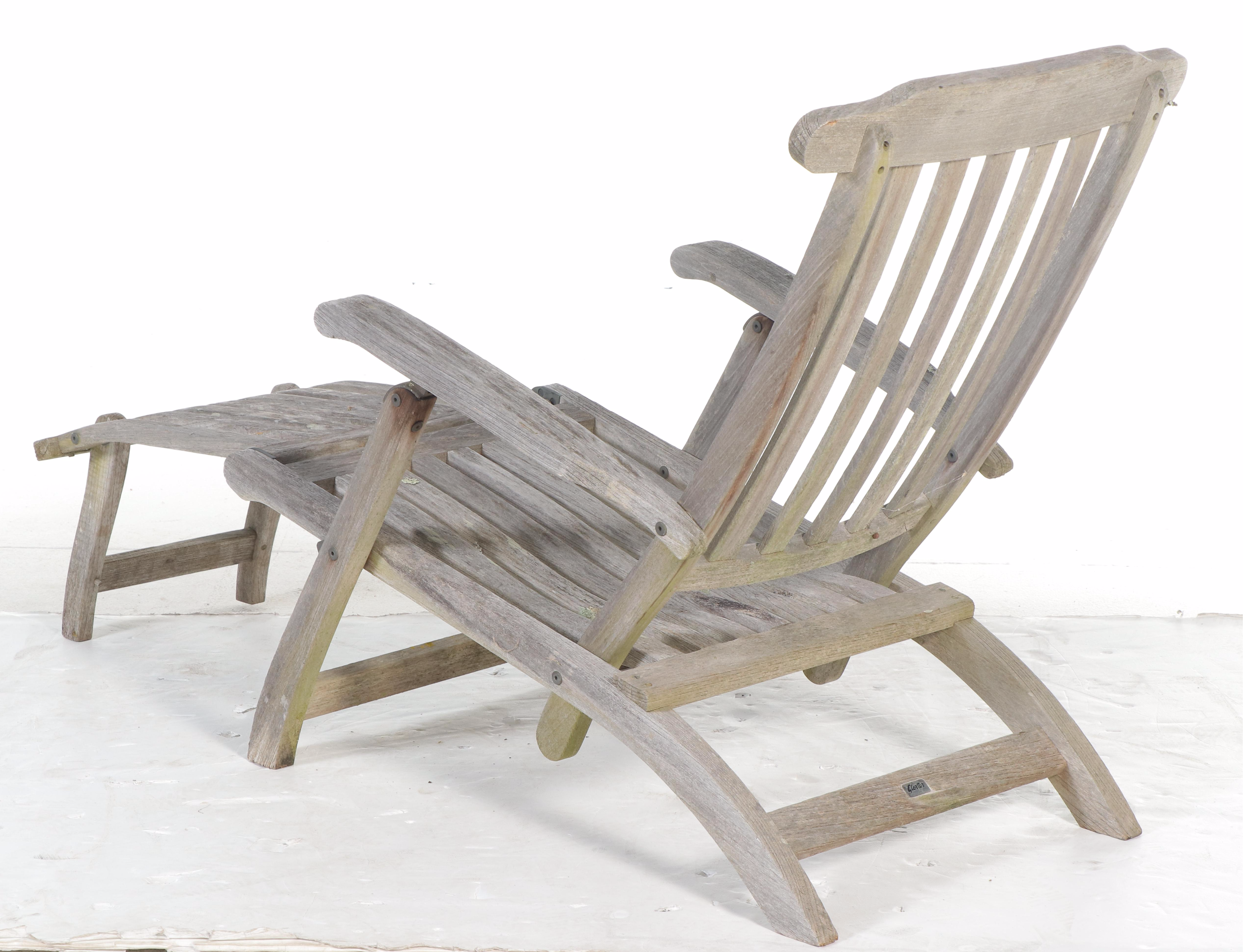 Weathered Teak Bench and Pair of Chaises