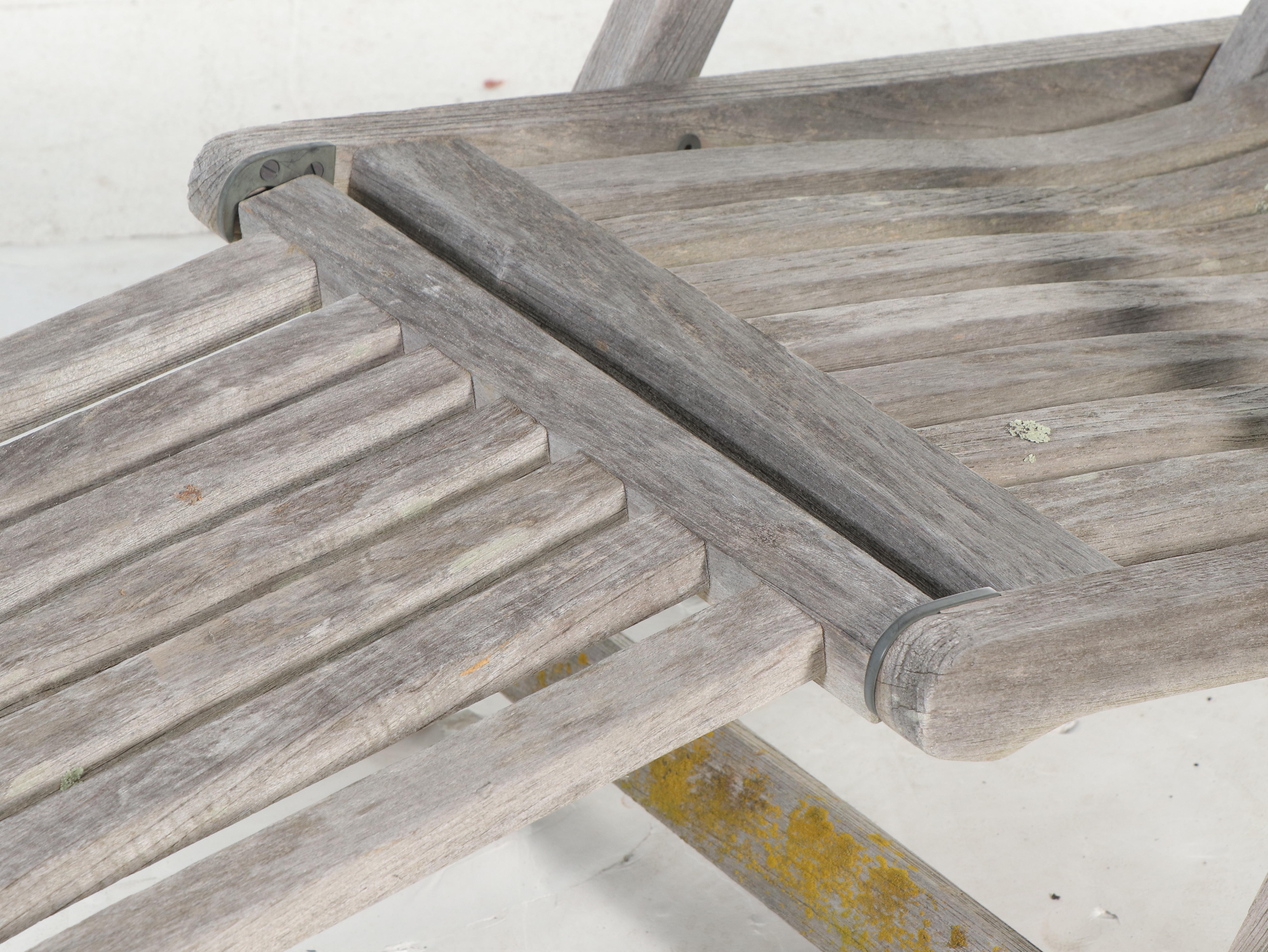 Weathered Teak Bench and Pair of Chaises