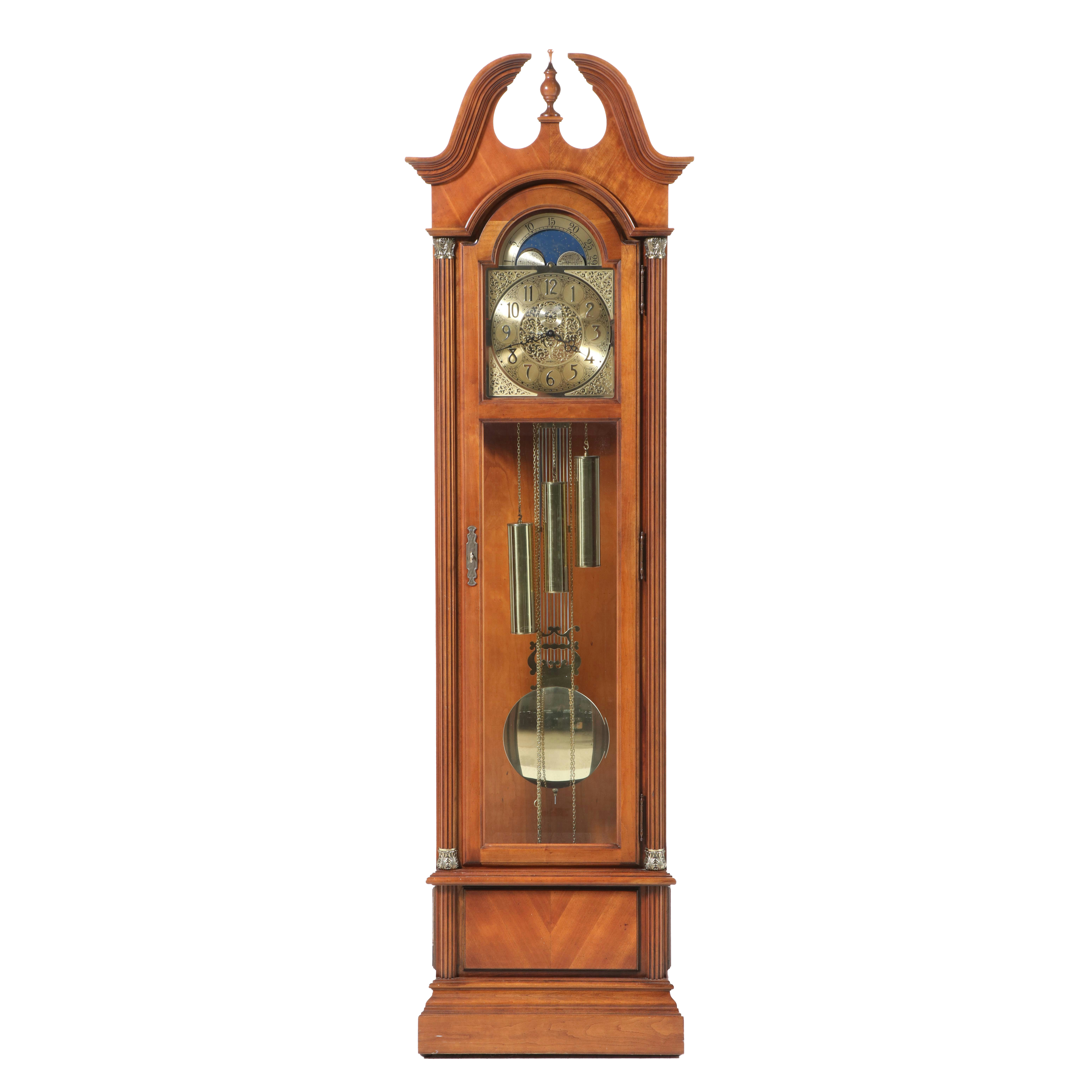 Howard Miller Bookmatched Veneer Wood Pendulum Grandfather Clock